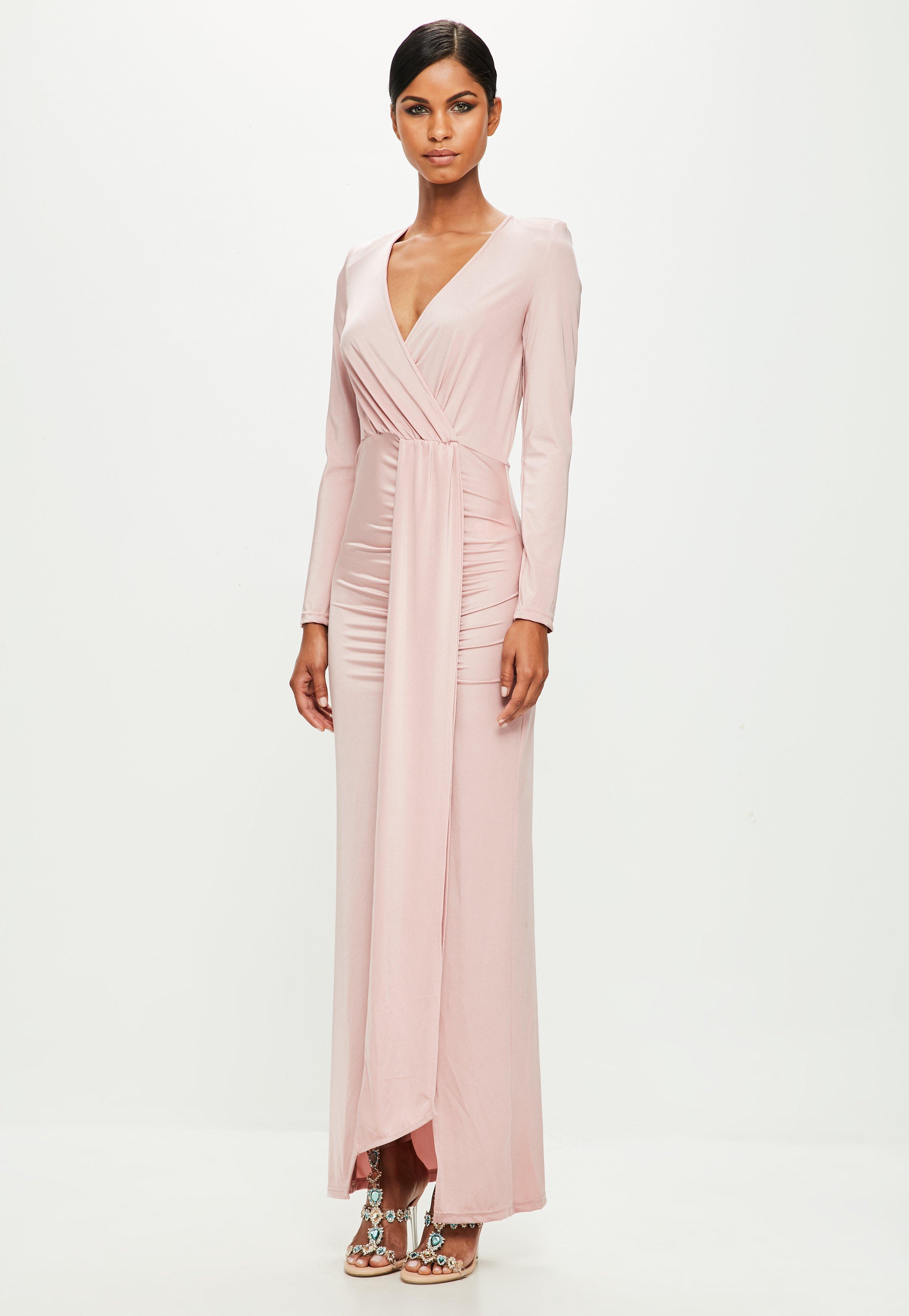 long sleeve pink wrap dress