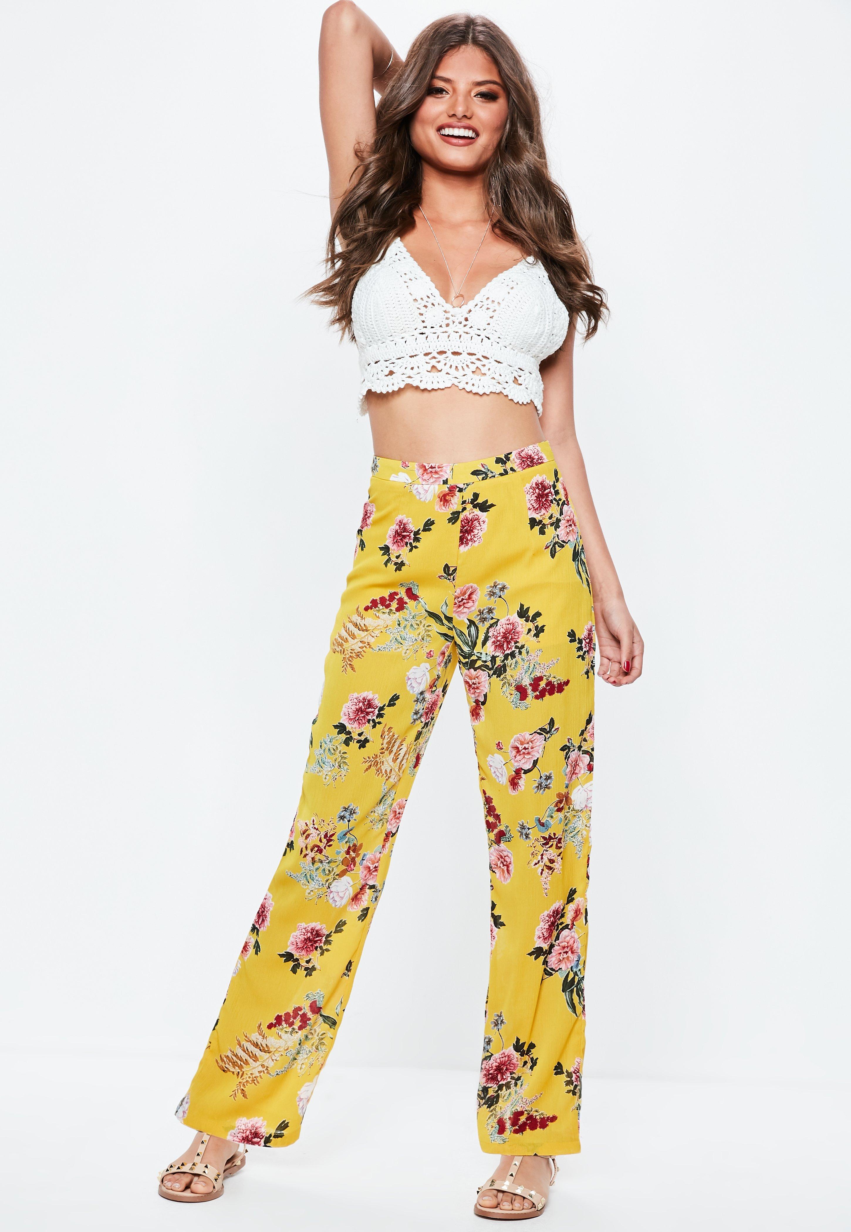 Yellow Floral Trousers Flash Sales, 51% OFF | www.chine-magazine.com