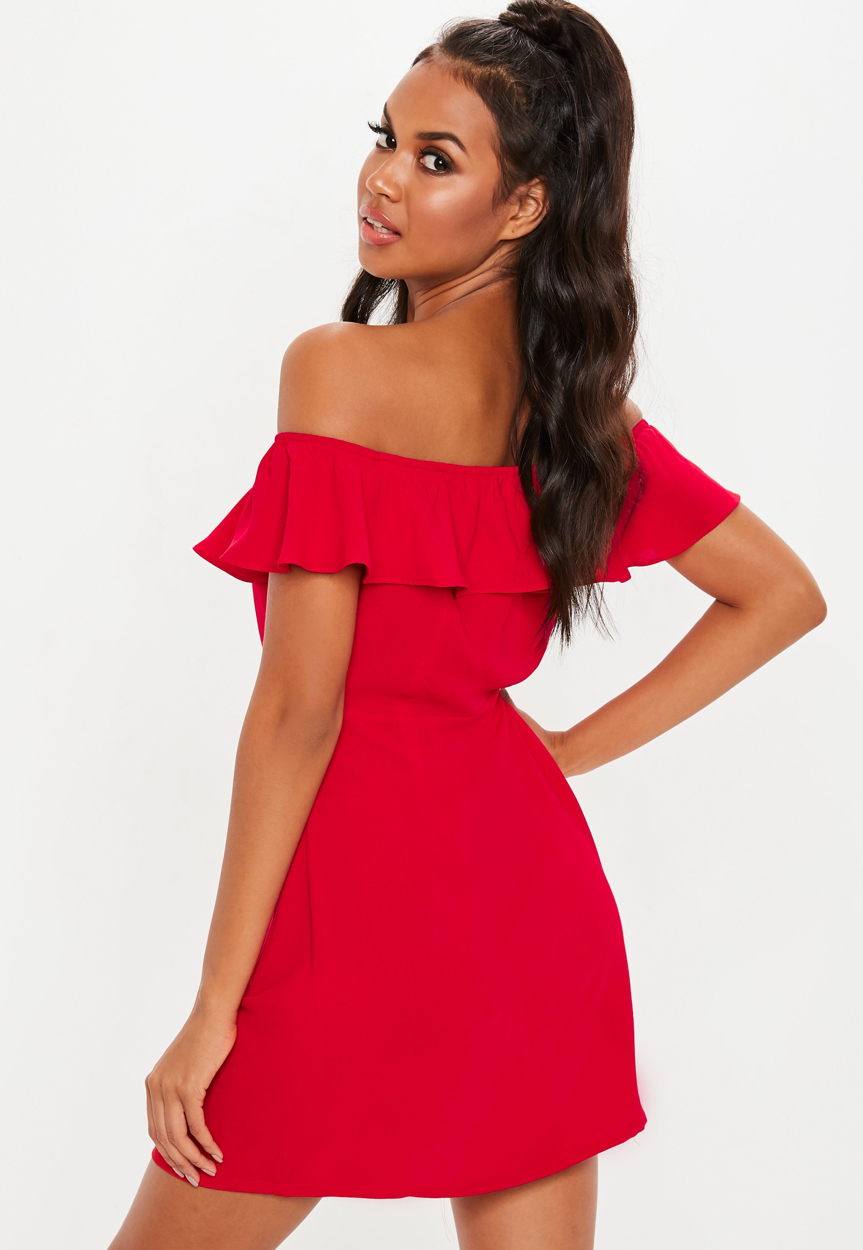 red bardot frill dress