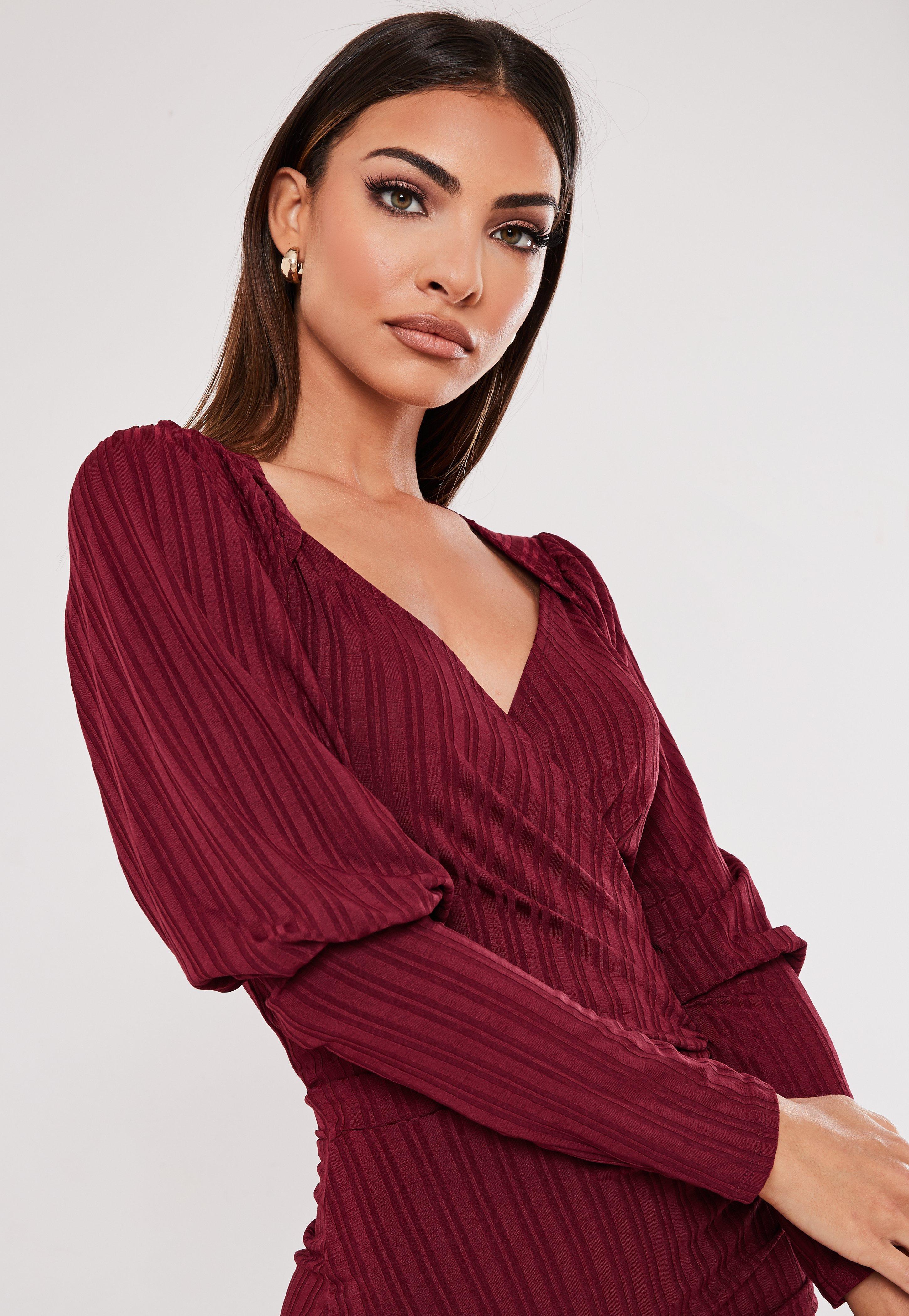 ribbed wrap midi dress