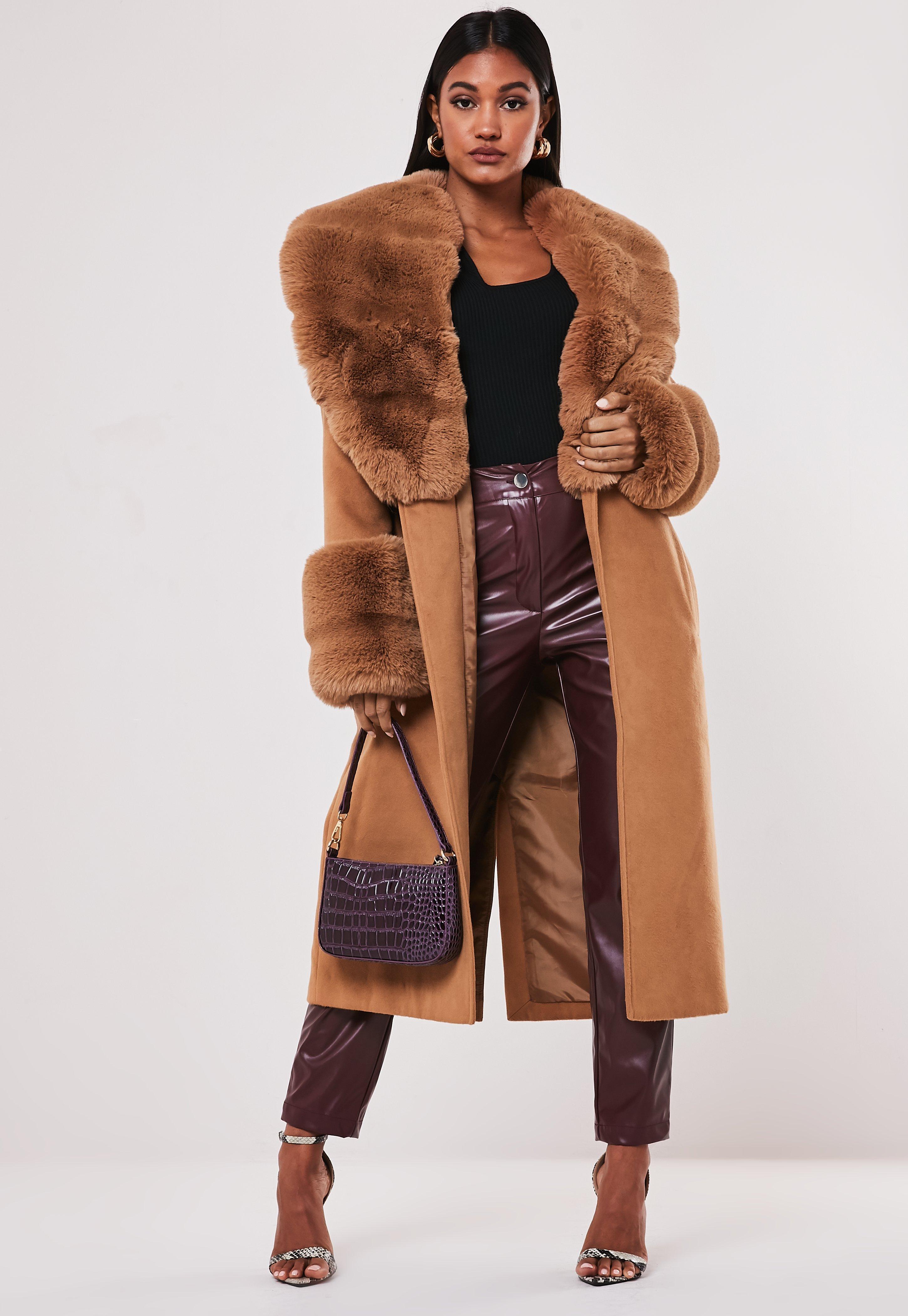 brown fur trim coat