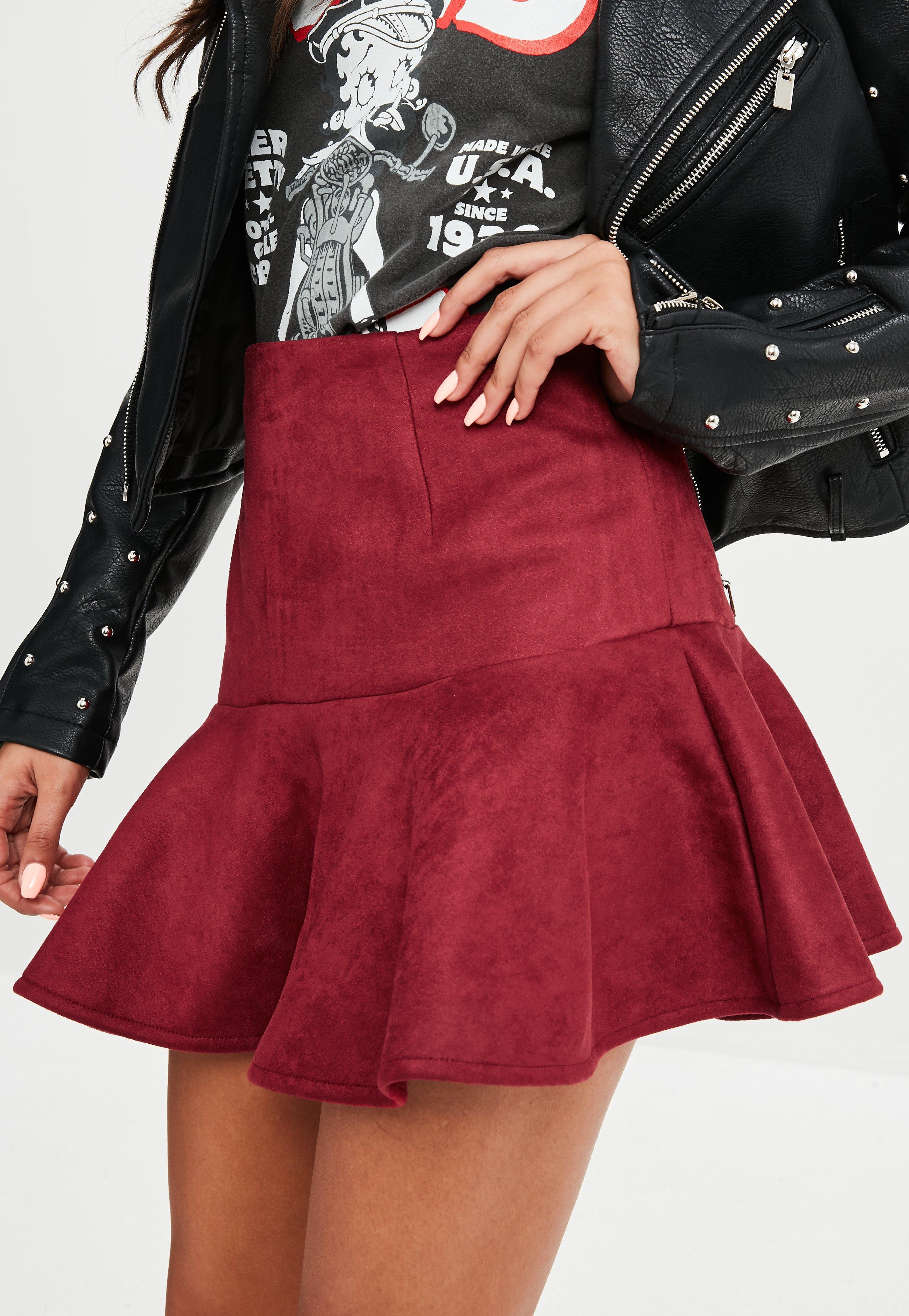 Missguided Burgundy Faux Suede Mini Skirt In Red Lyst