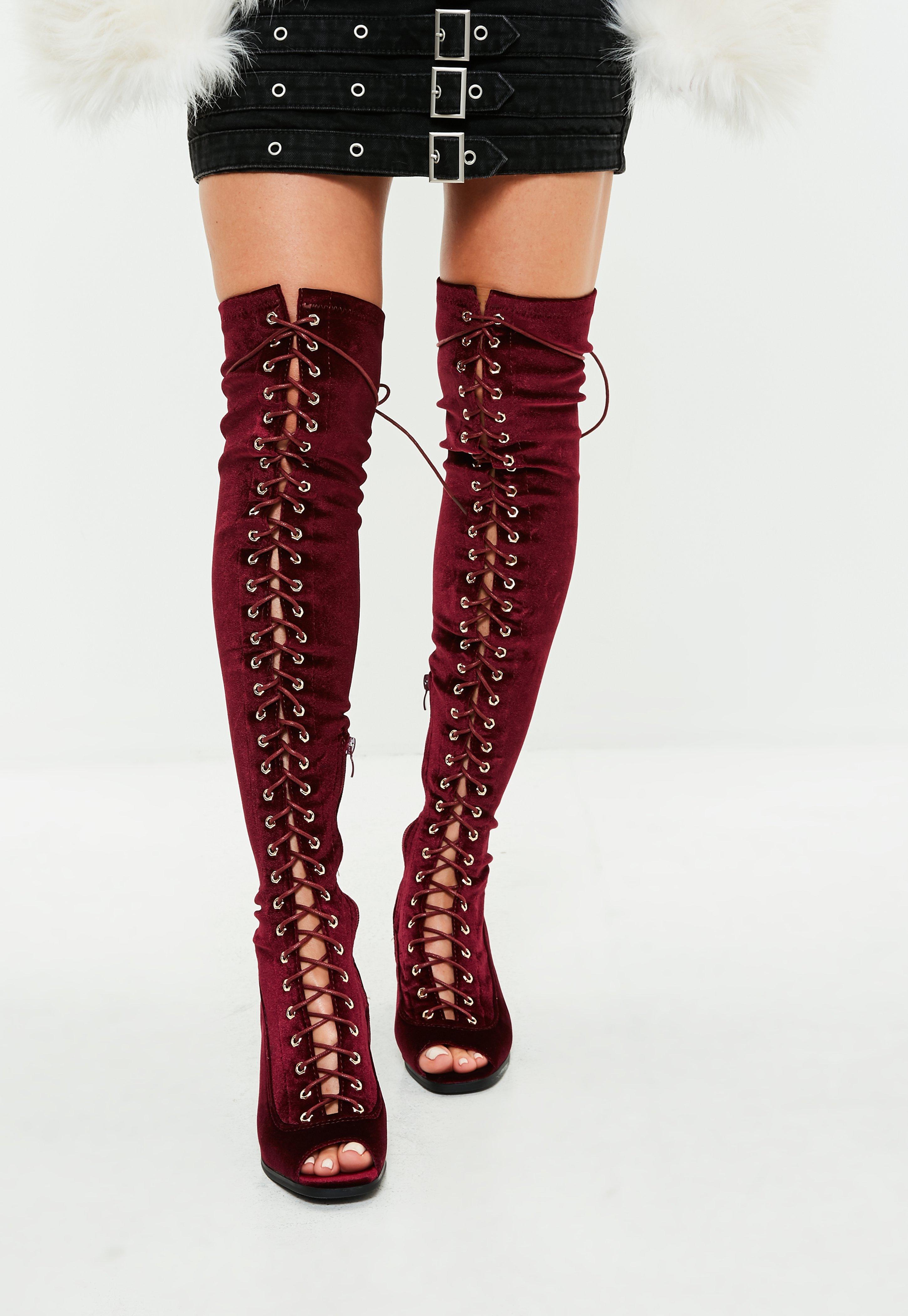 red velvet over the knee boots