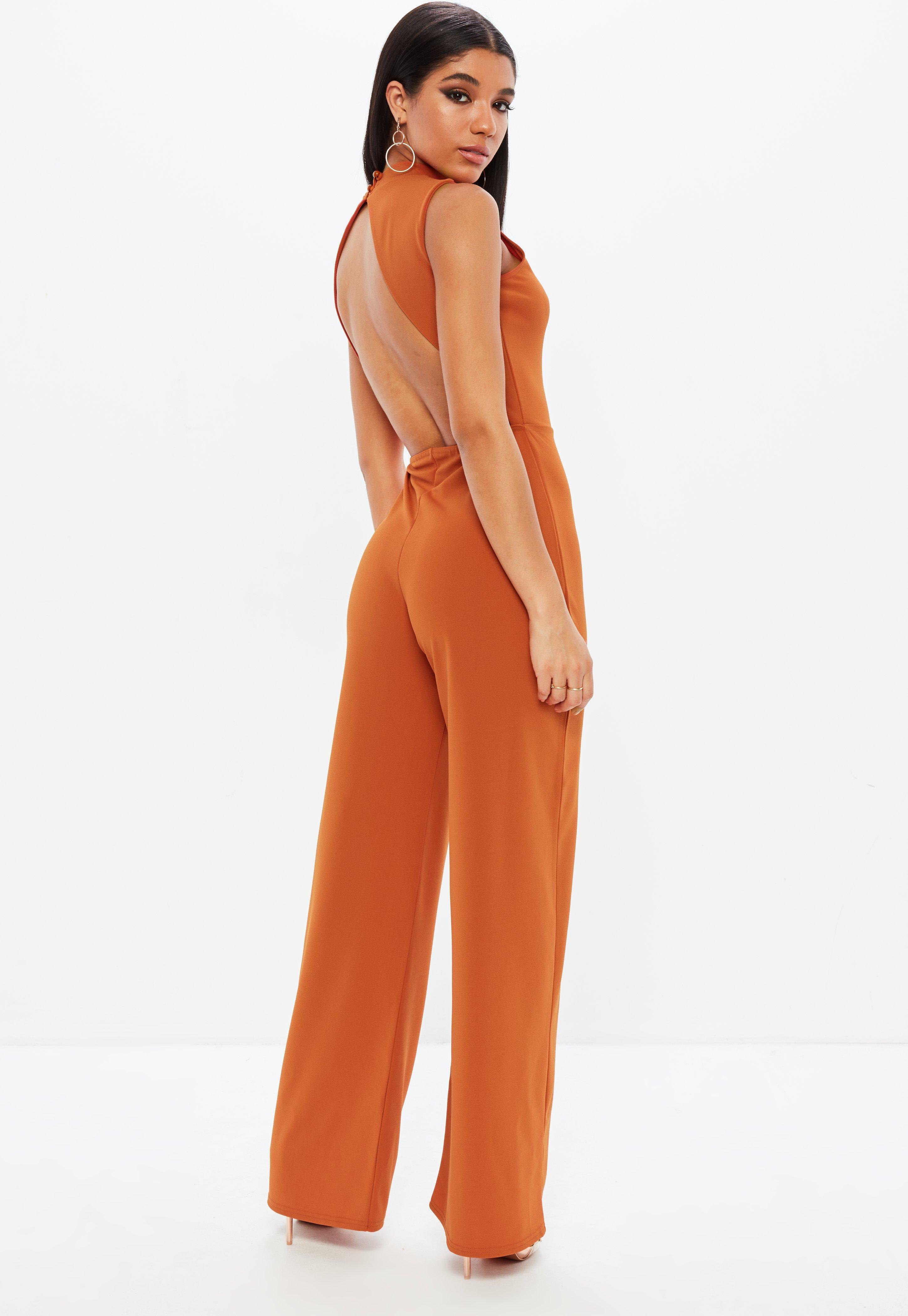 high neck open back jumpsuit