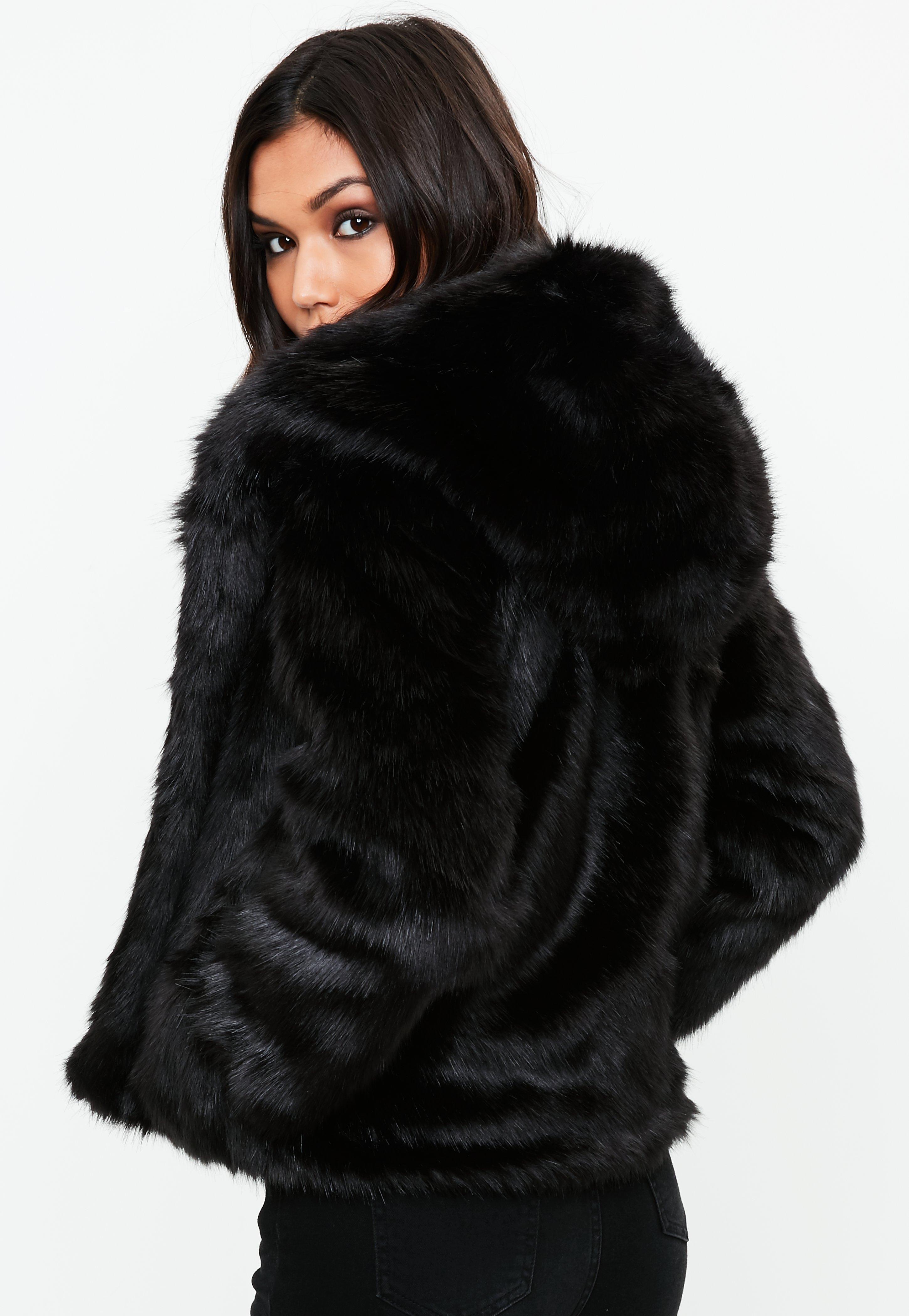 black faux fur hood