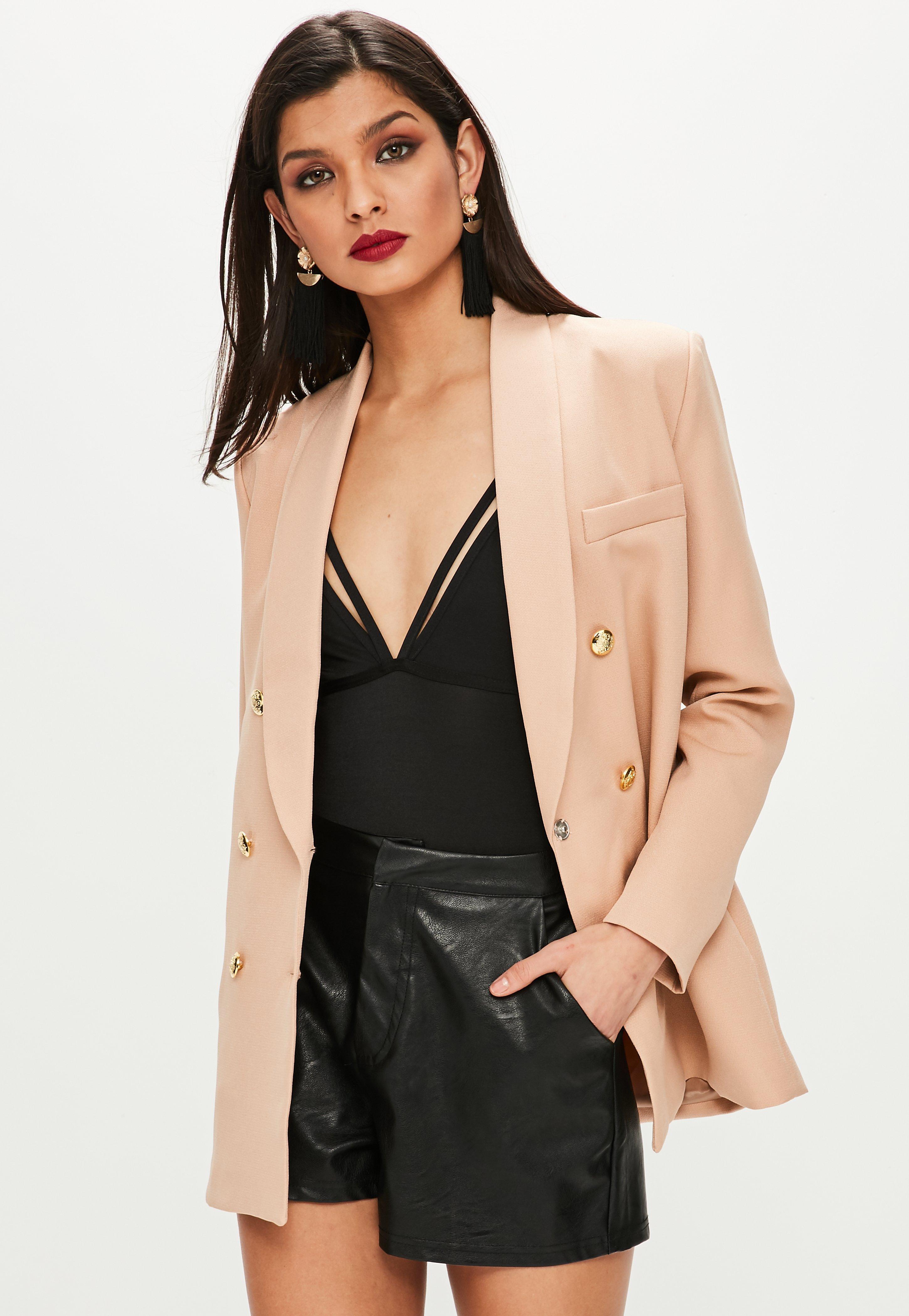 Missguided Synthetic Nude Military Blazer in Natural - Lyst
