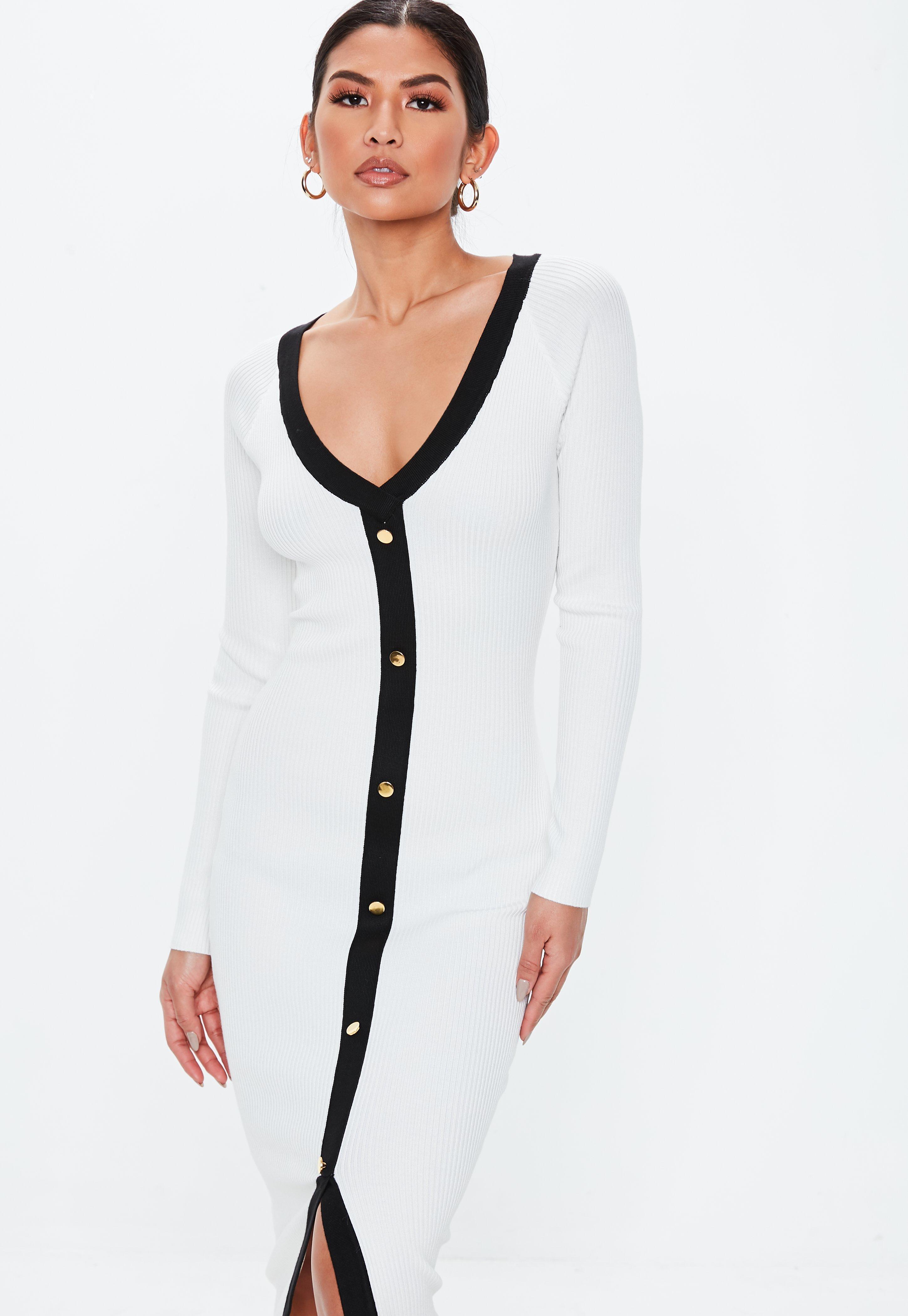 white button through midi dress