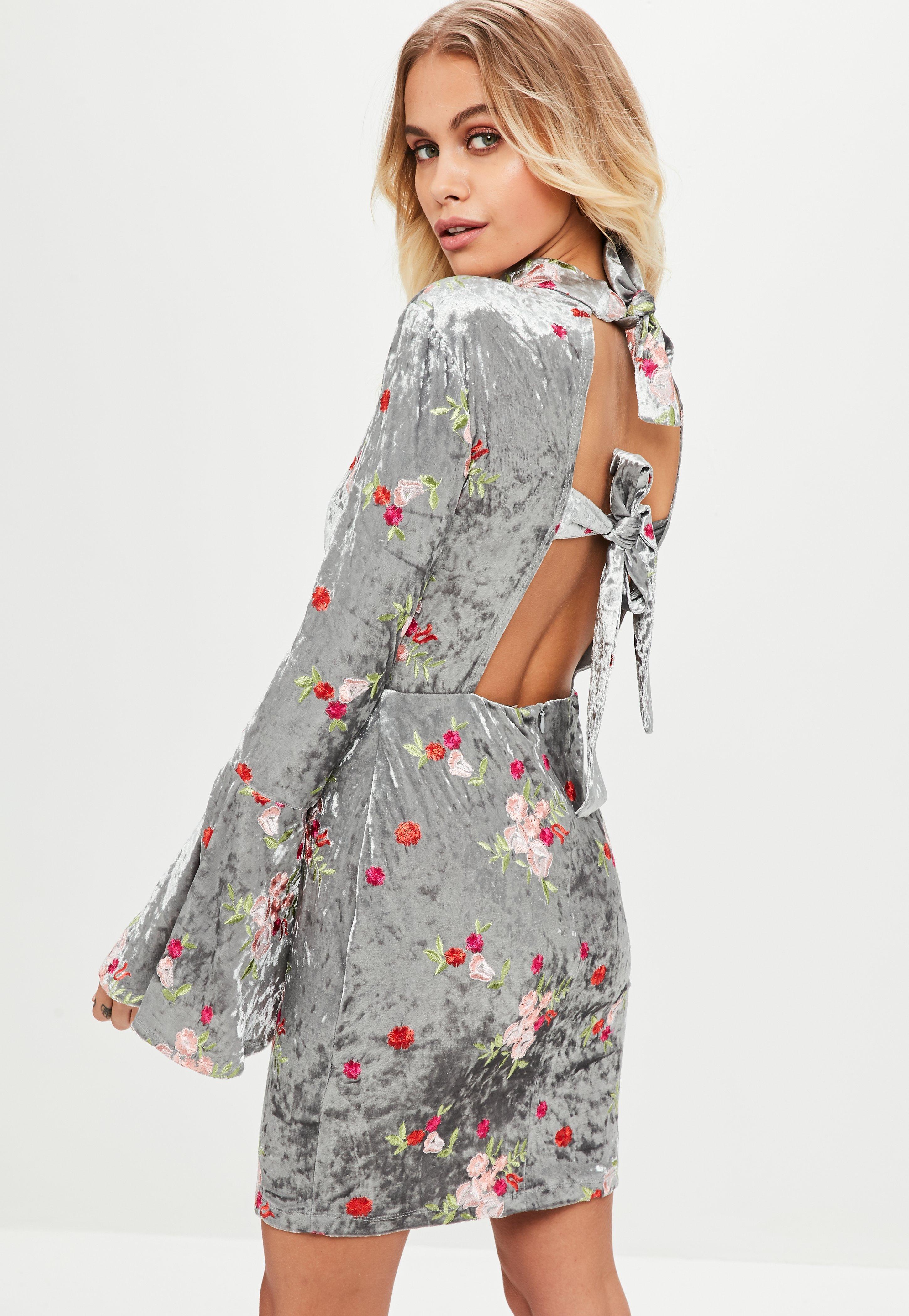 Lyst Missguided Gray Embroidered Velvet Flare Sleeve