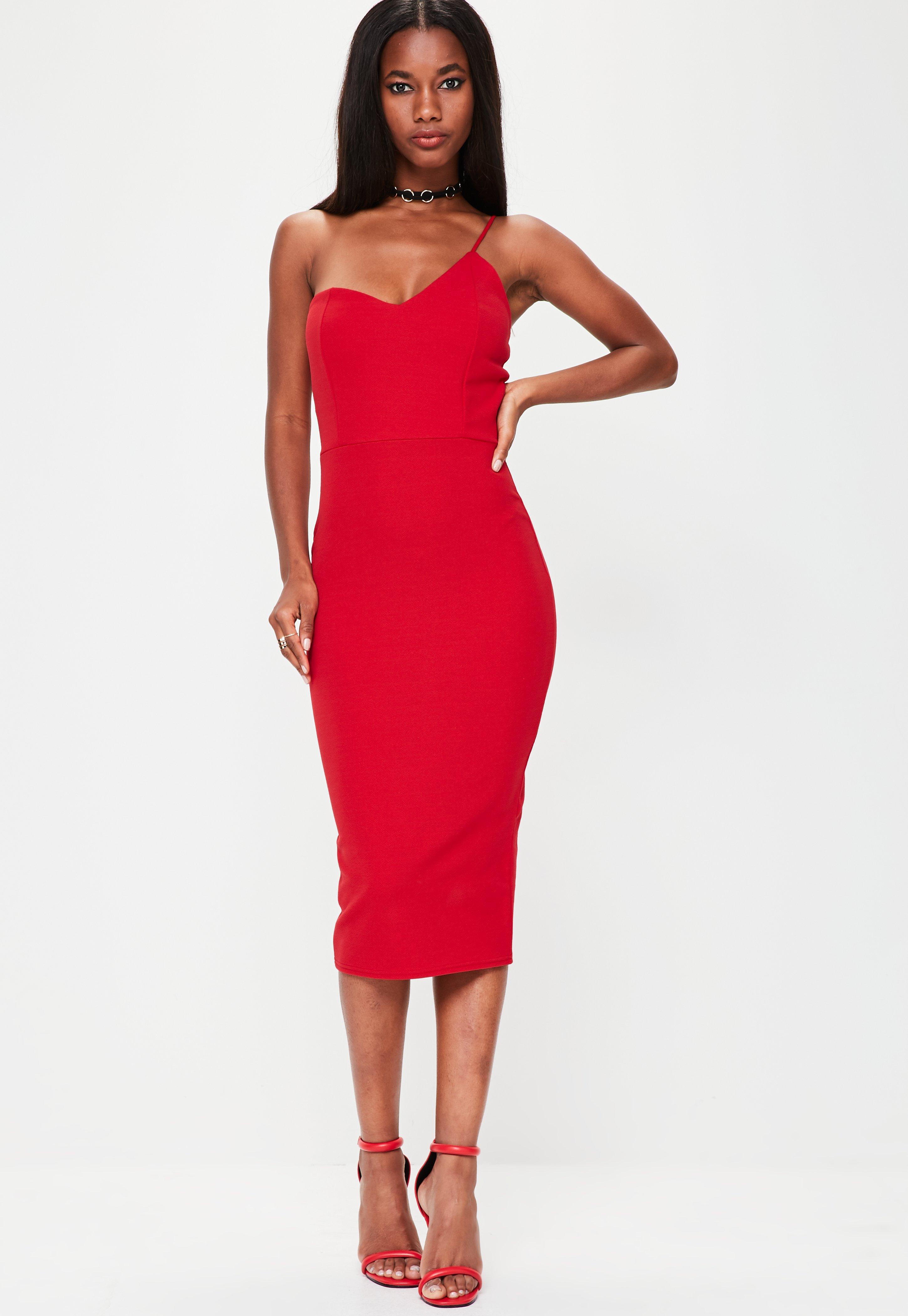 Missguided Red Bandeau Bodycon Midi Dress Lyst