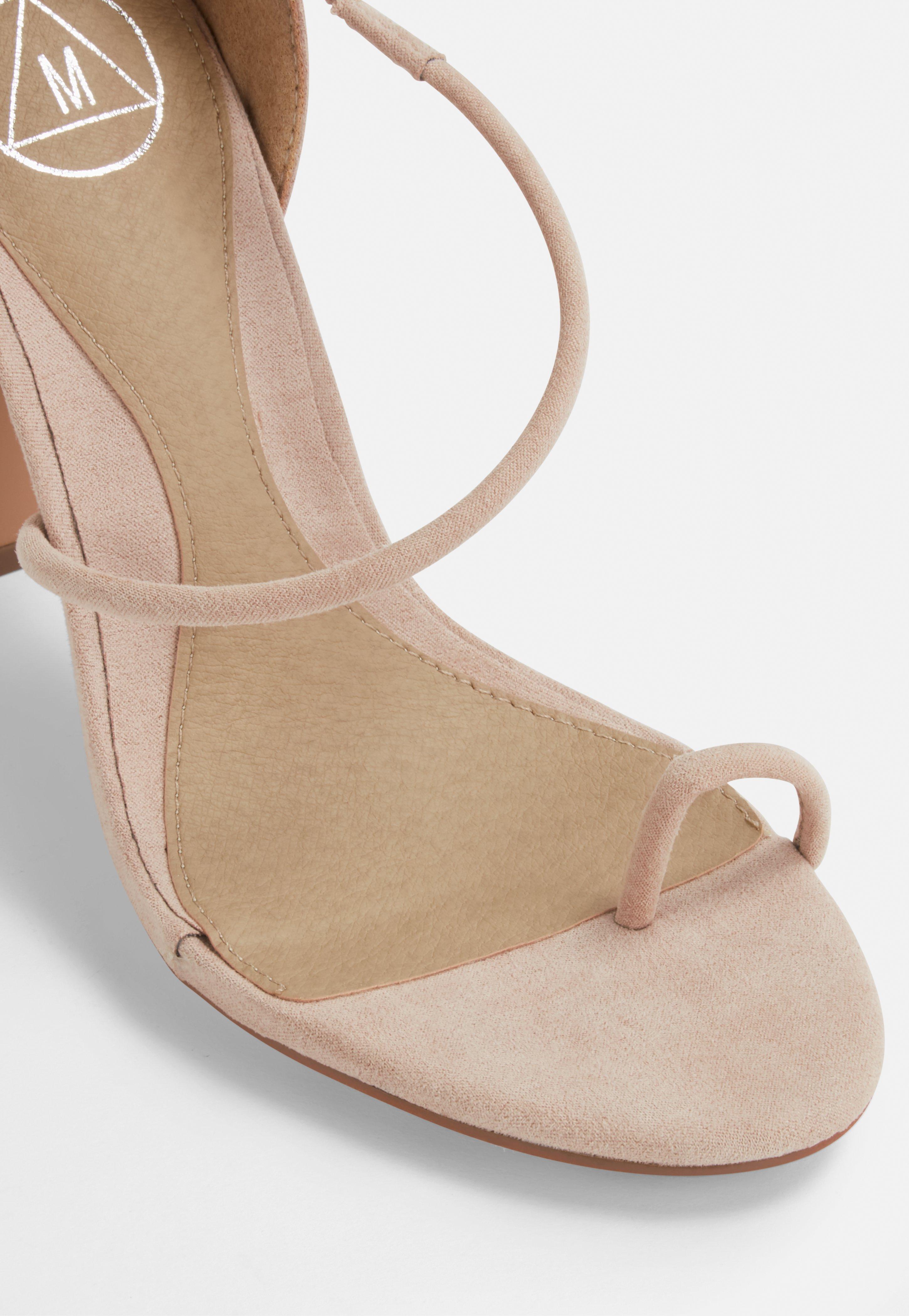Missguided Nude Strappy Toe Post Heeled Sandals in Natural - Lyst