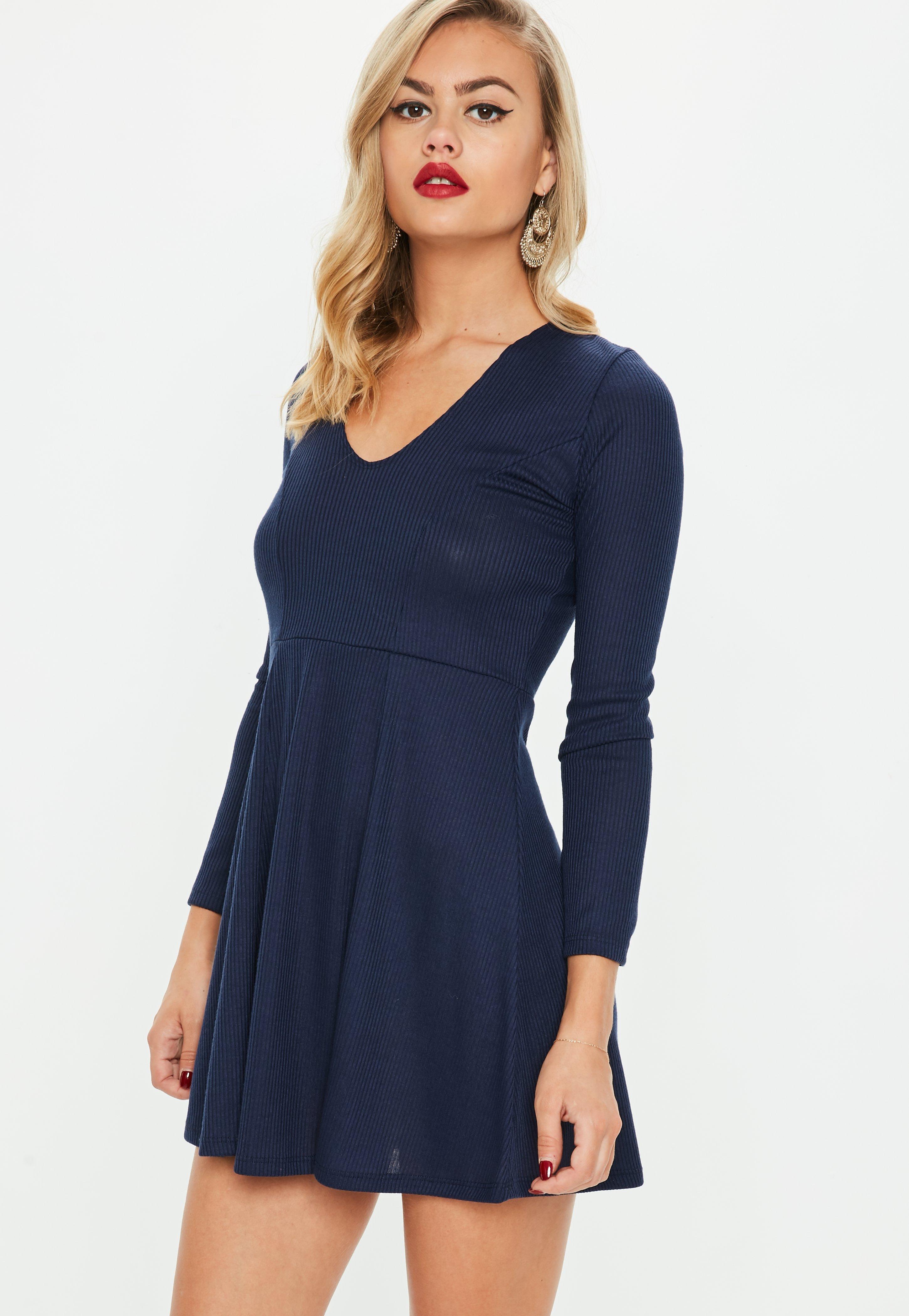 navy blue skater dress with sleeves