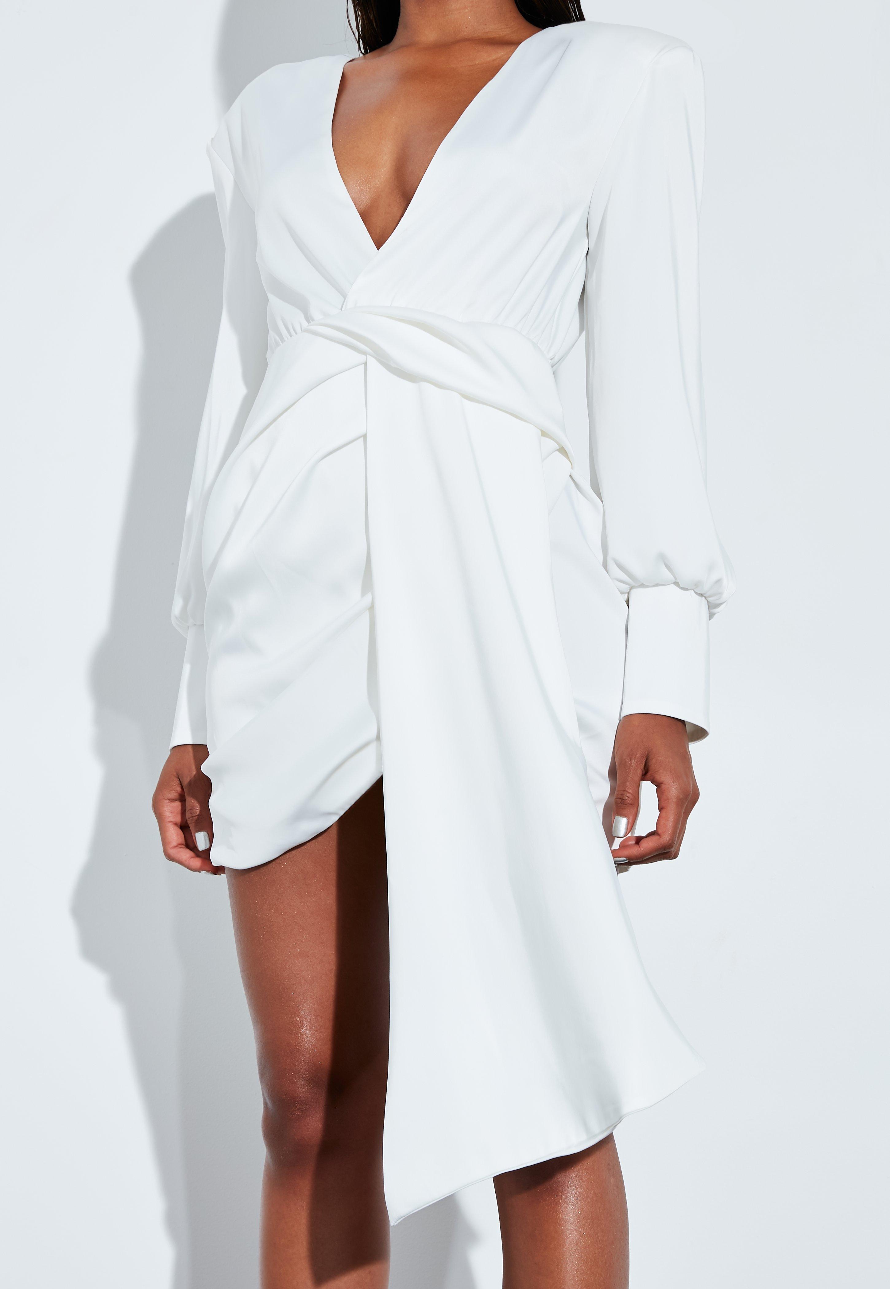 Missguided Ivory Satin Wrap Front Drape ...