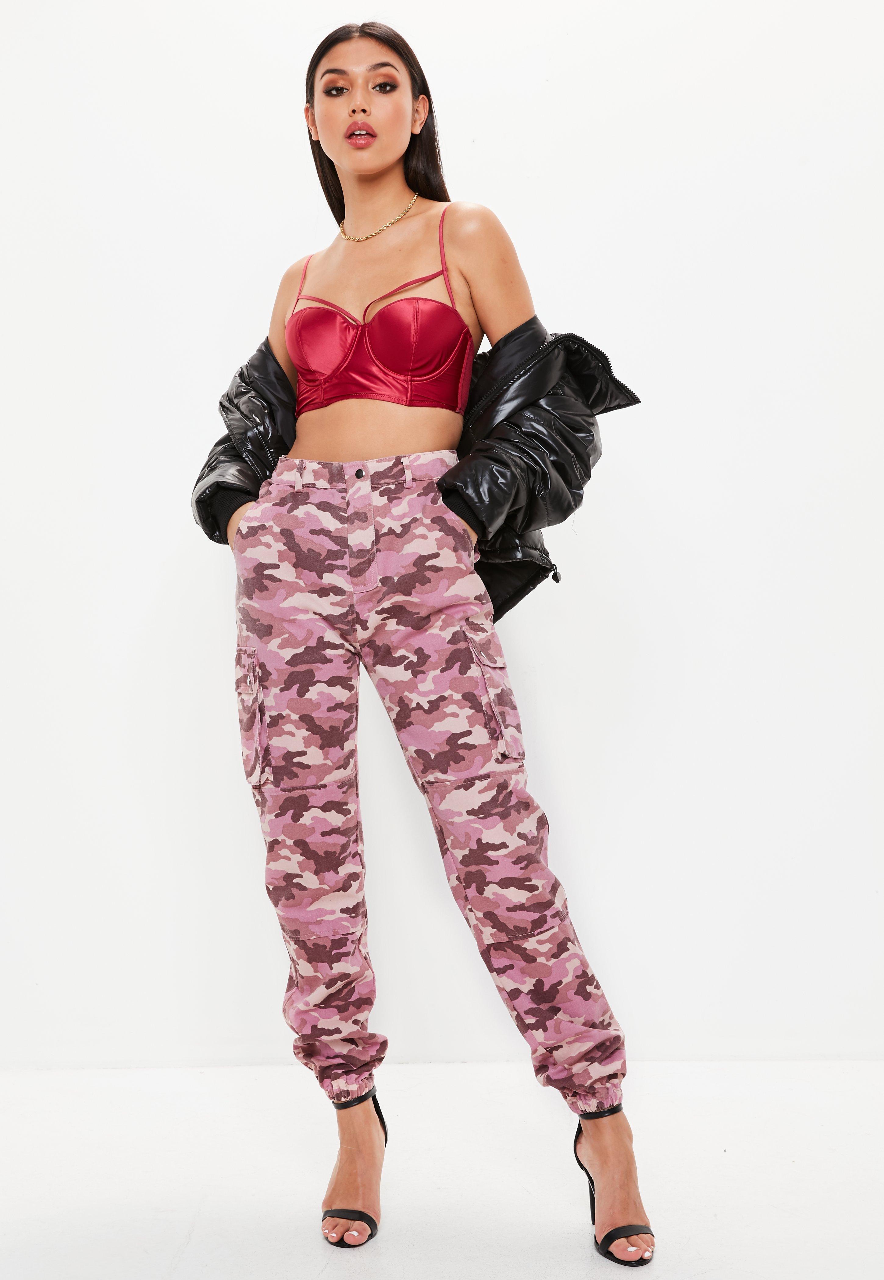 Missguided Cotton Petite Pink Camo Printed Cargo Trousers - Lyst