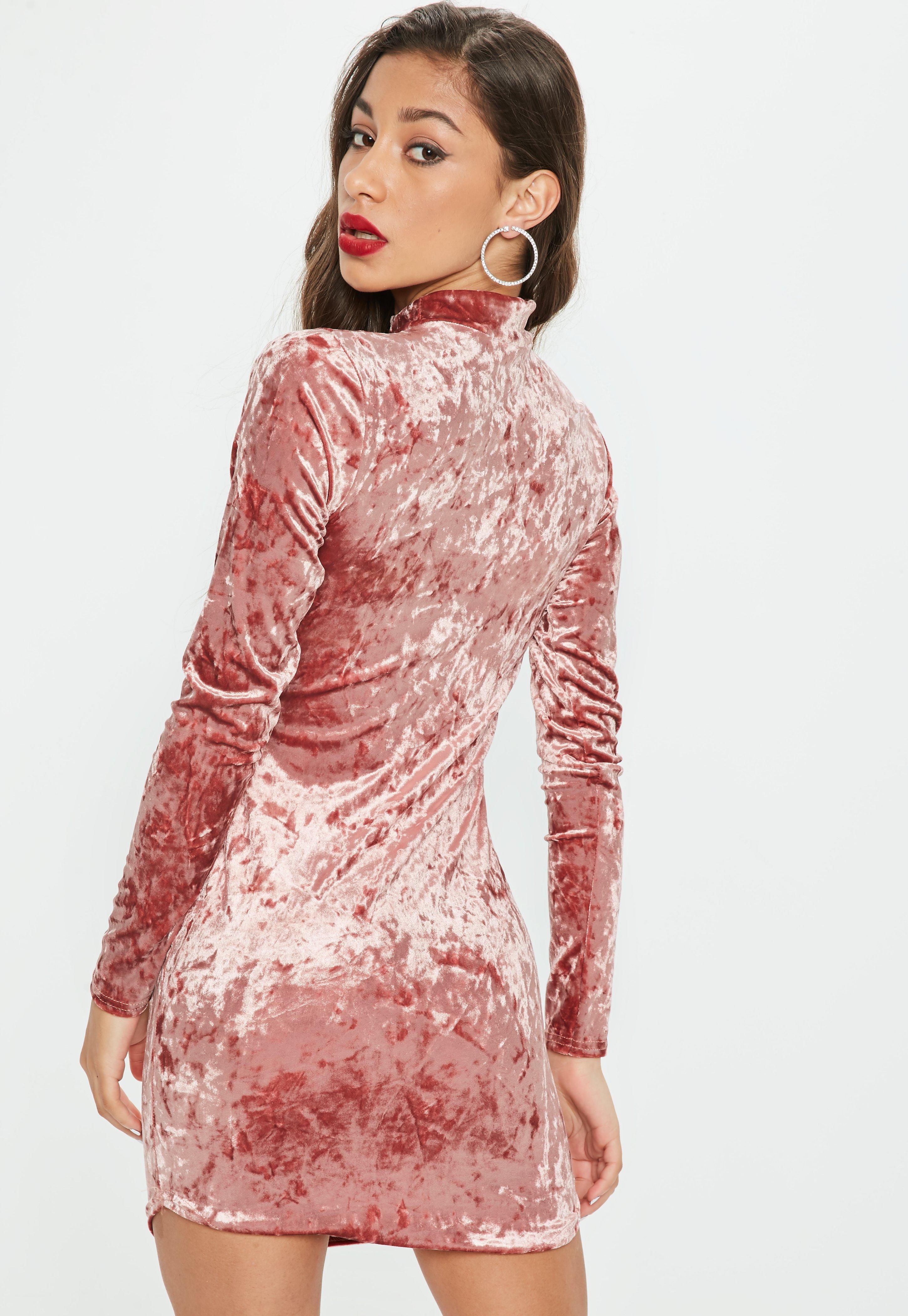 pink velvet long sleeve dress