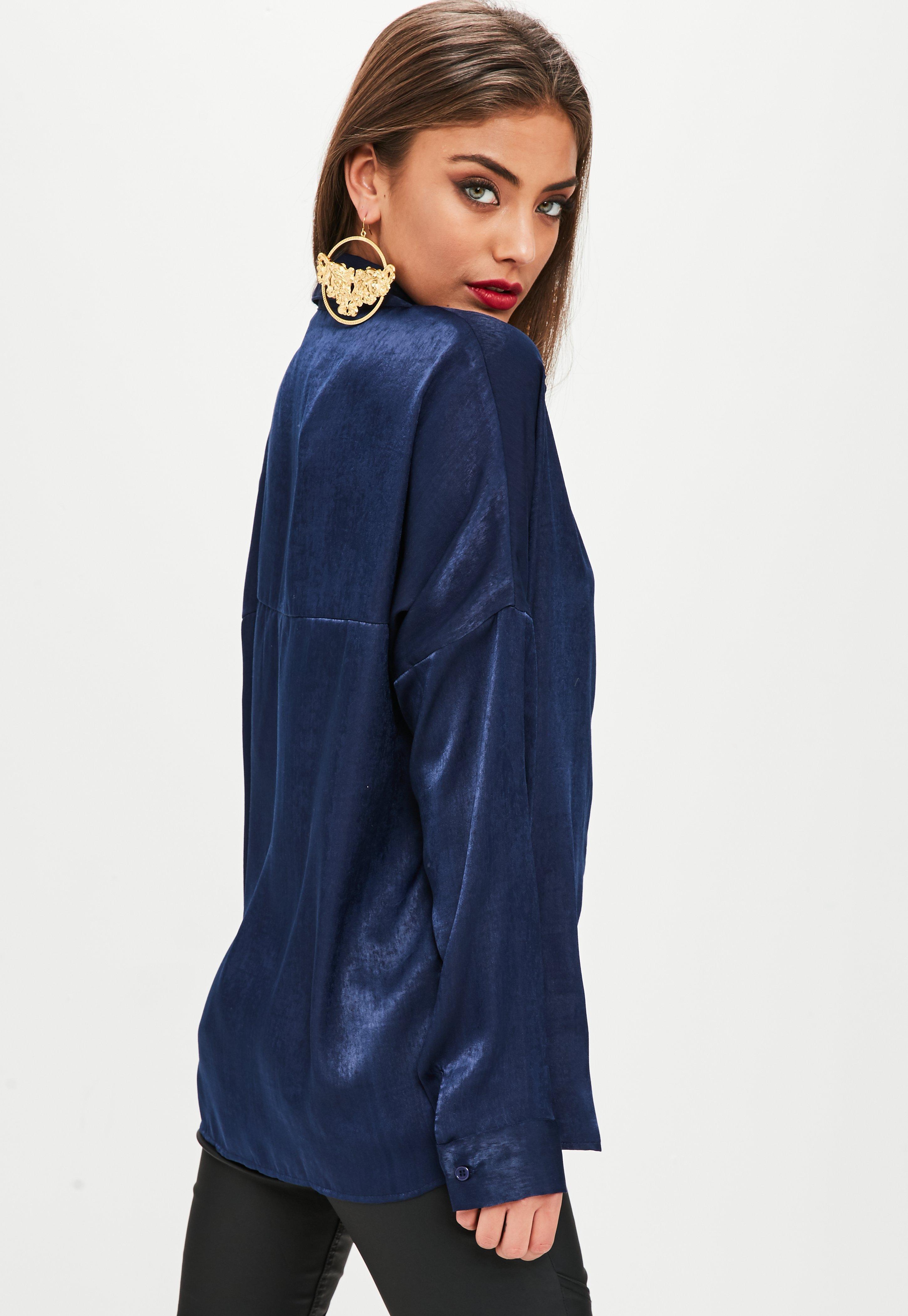Lyst - Missguided Blue Basic Satin Shirt in Blue