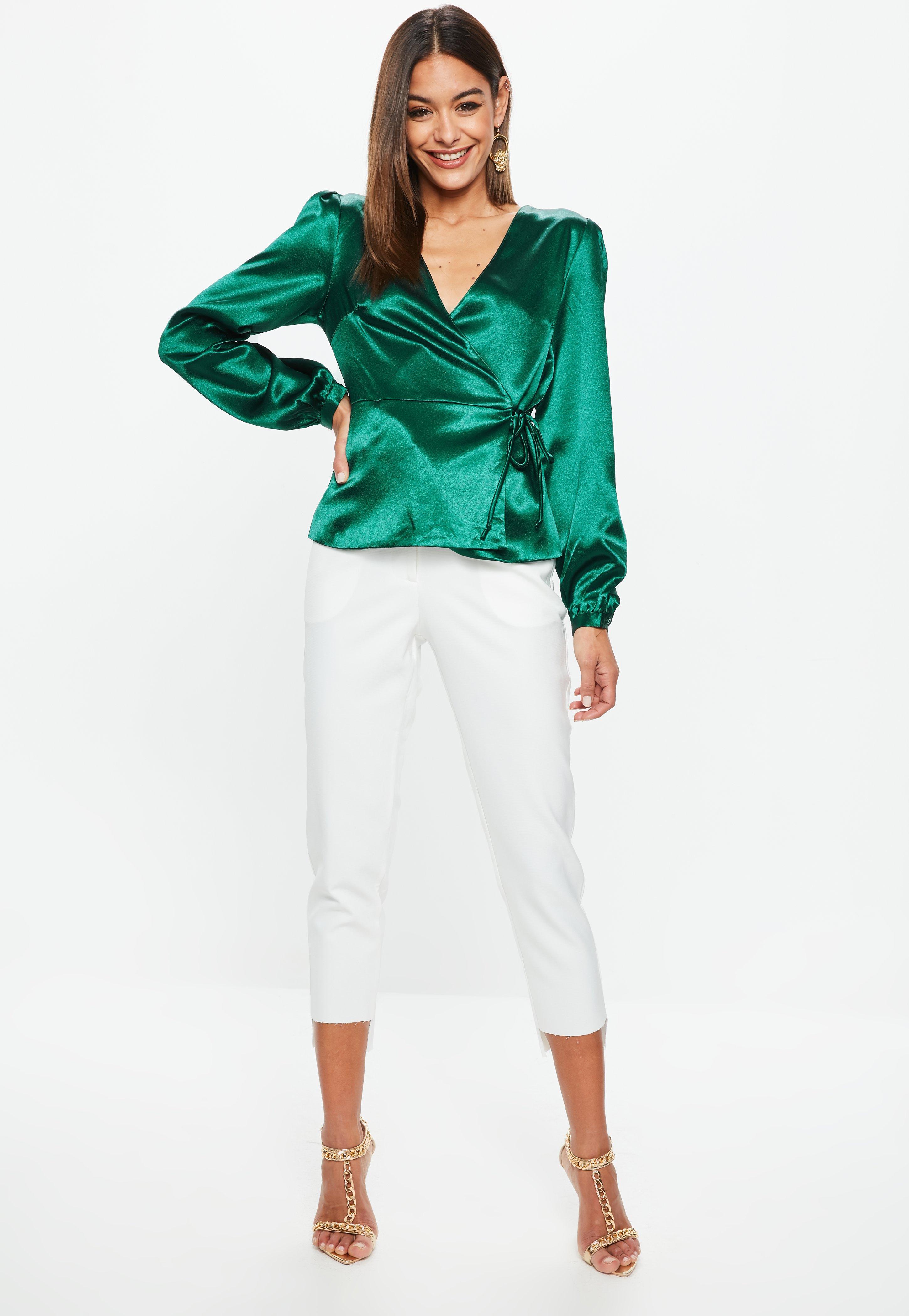 satin green blouse