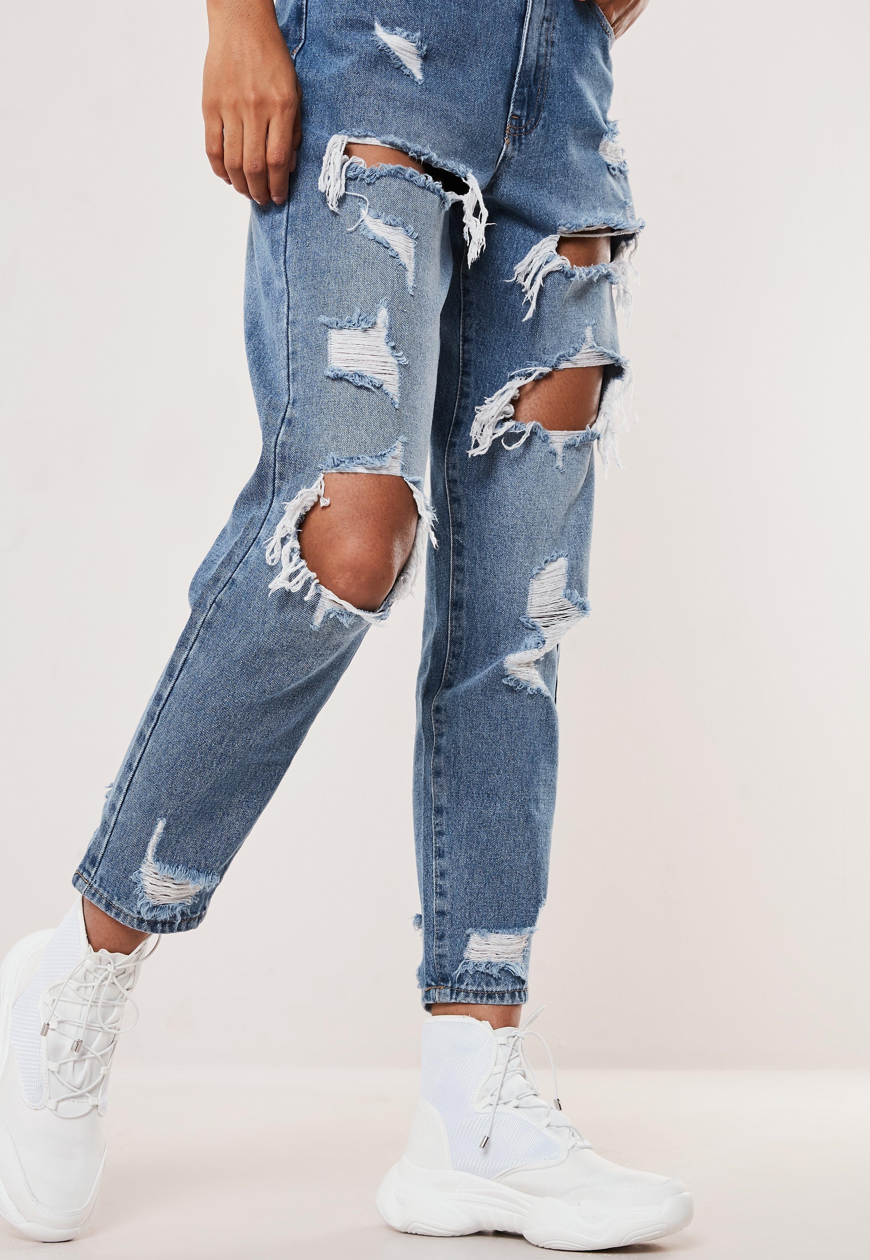 blue ripped mum jeans