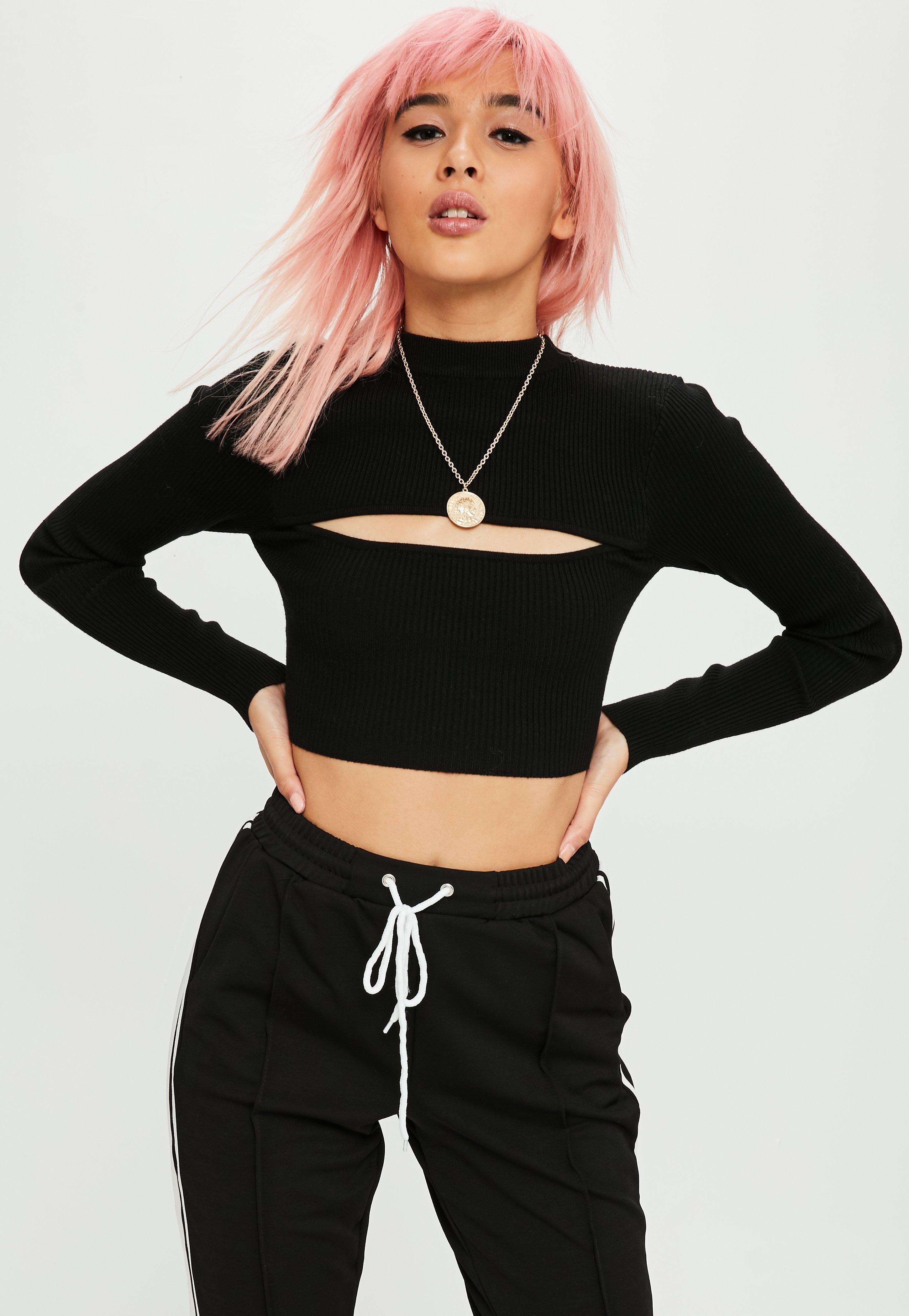 knitted crop top black