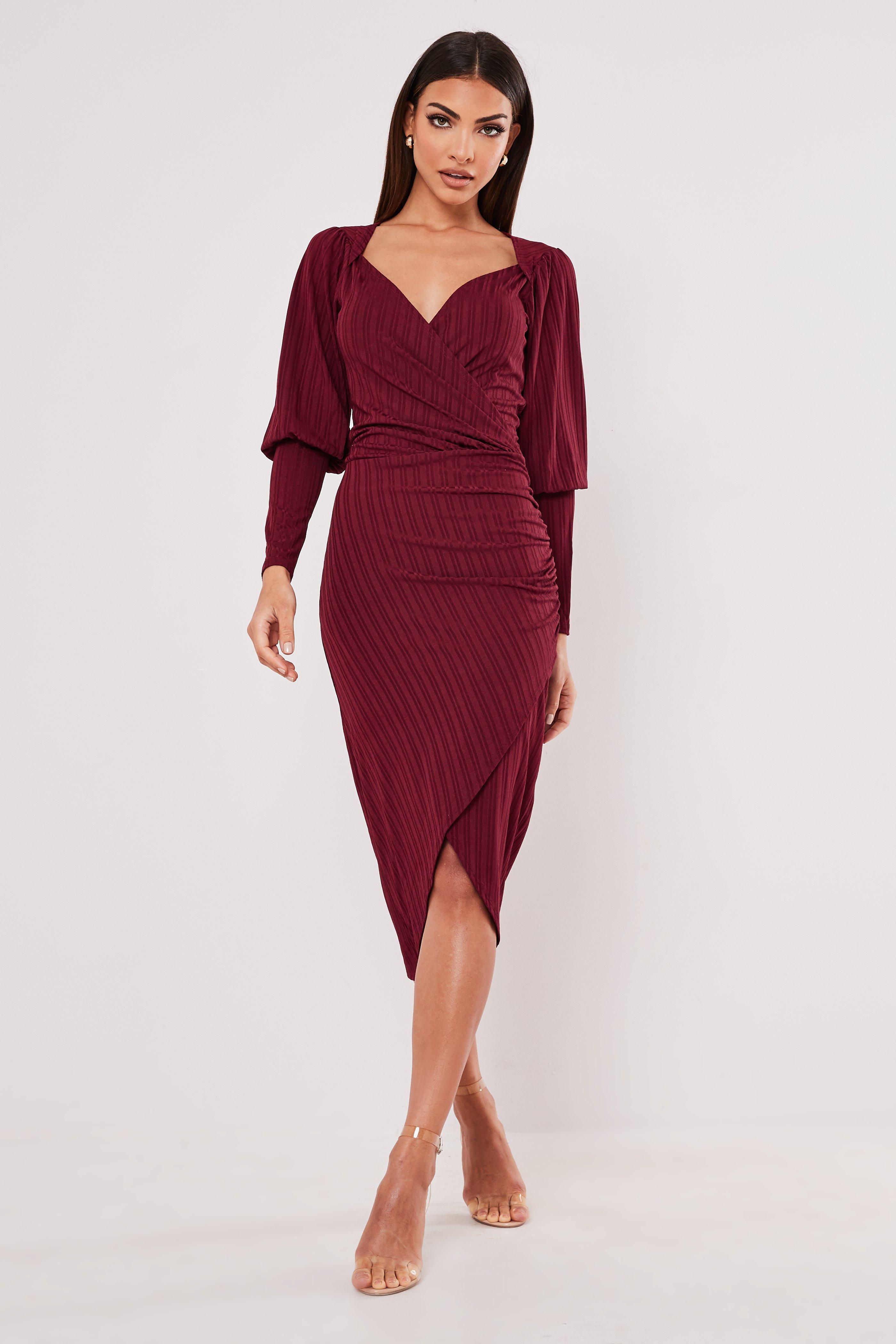 ribbed wrap midi dress