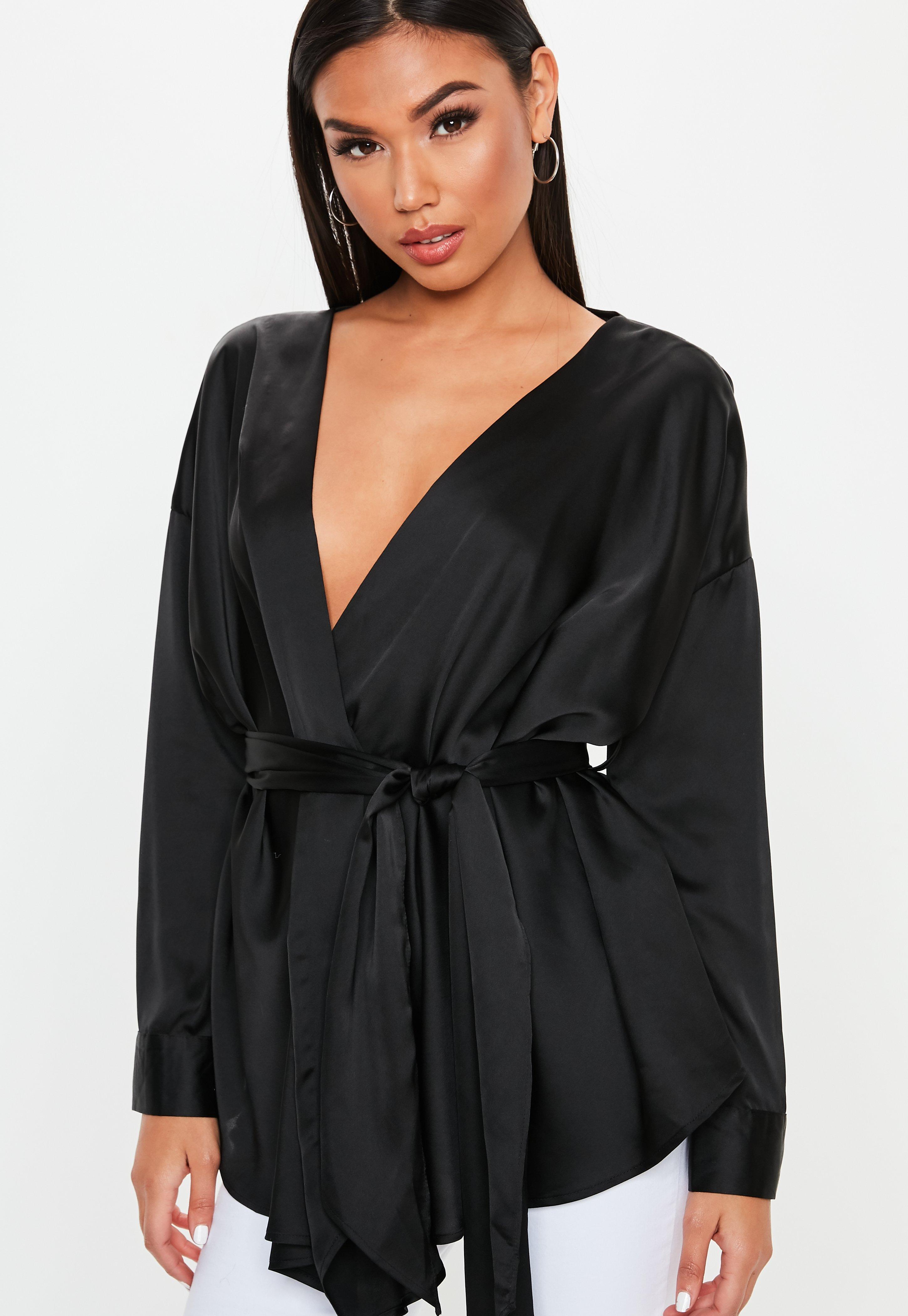 satin tie waist top