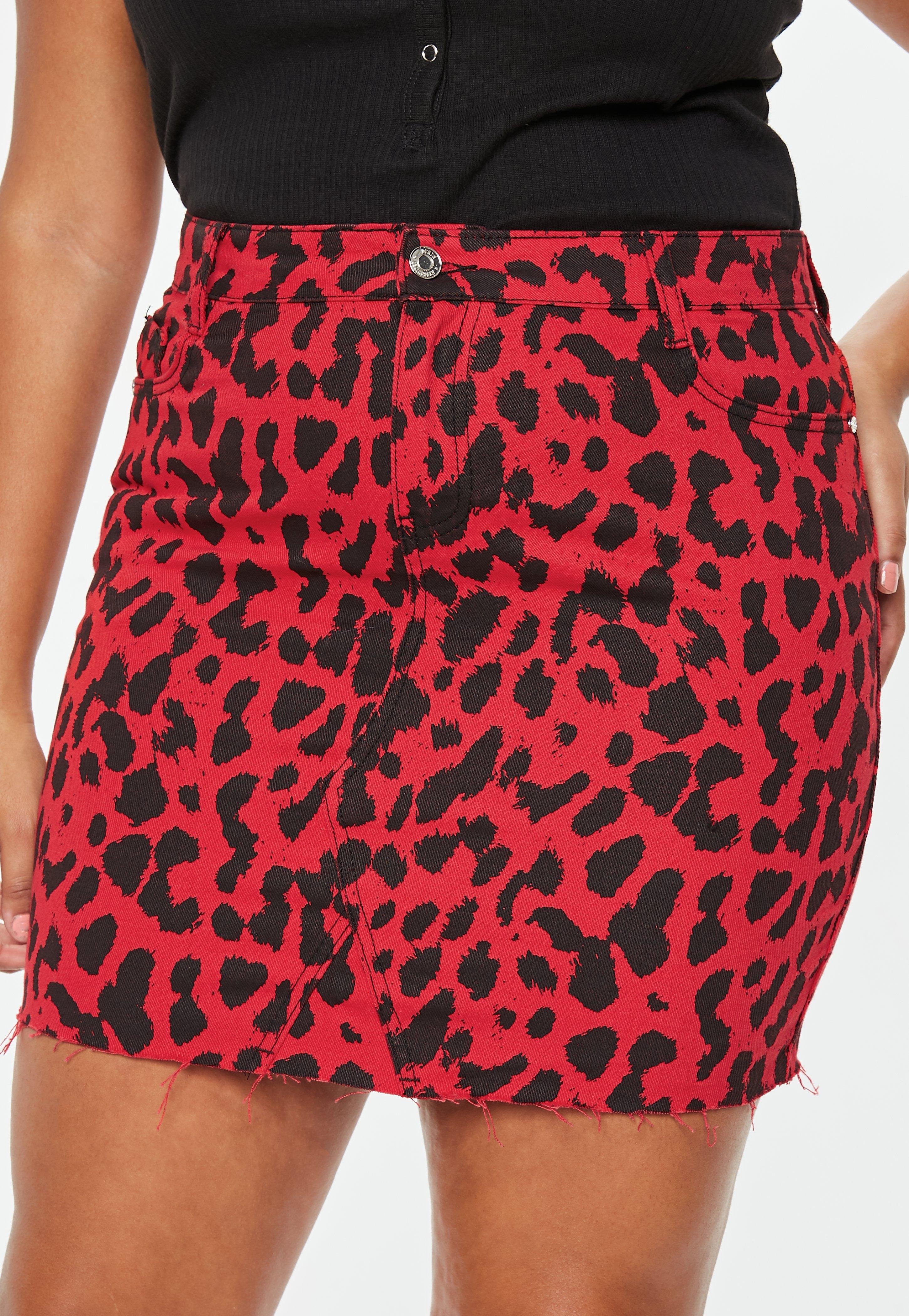 red leopard print denim skirt