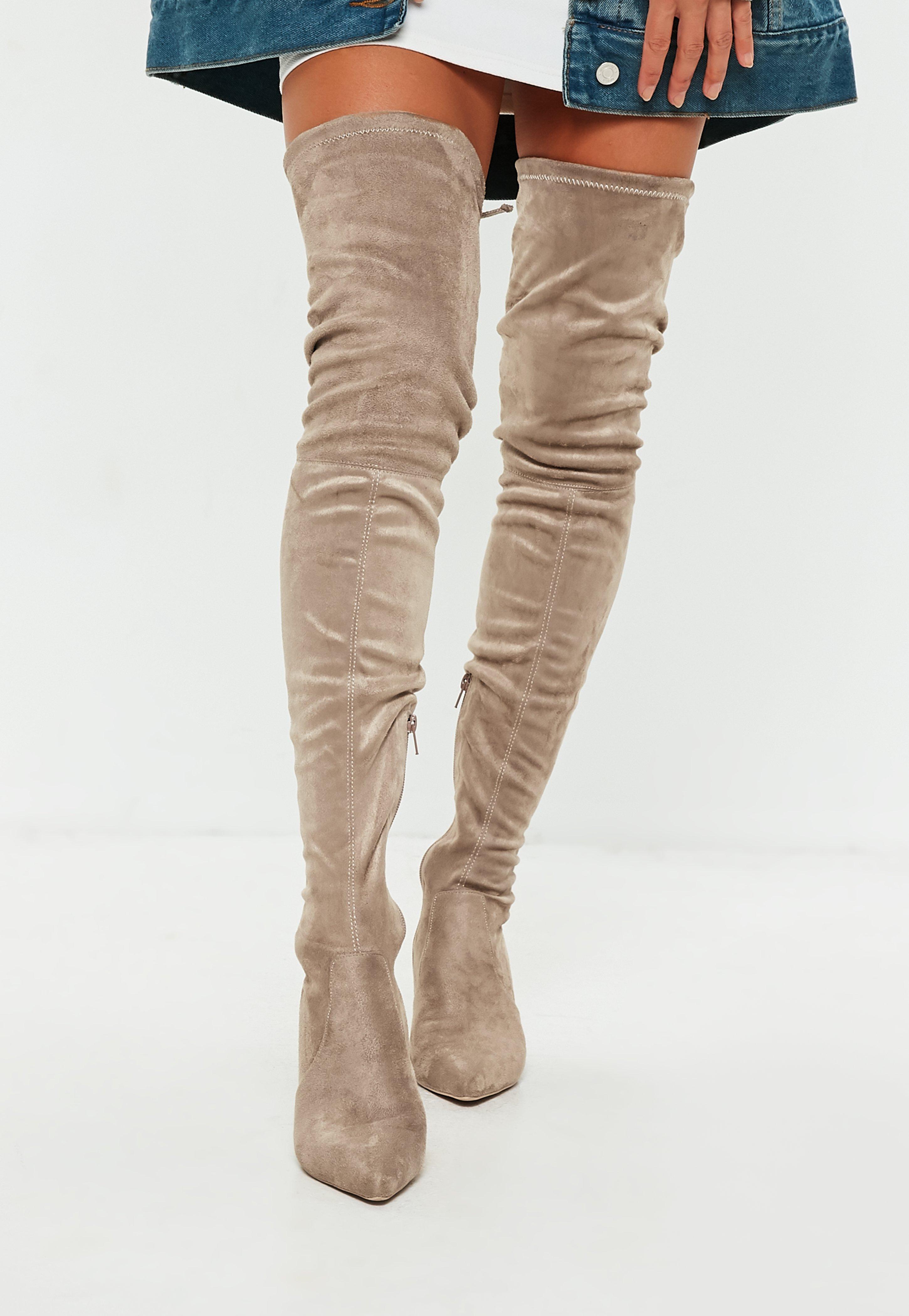 beige suede over the knee boots
