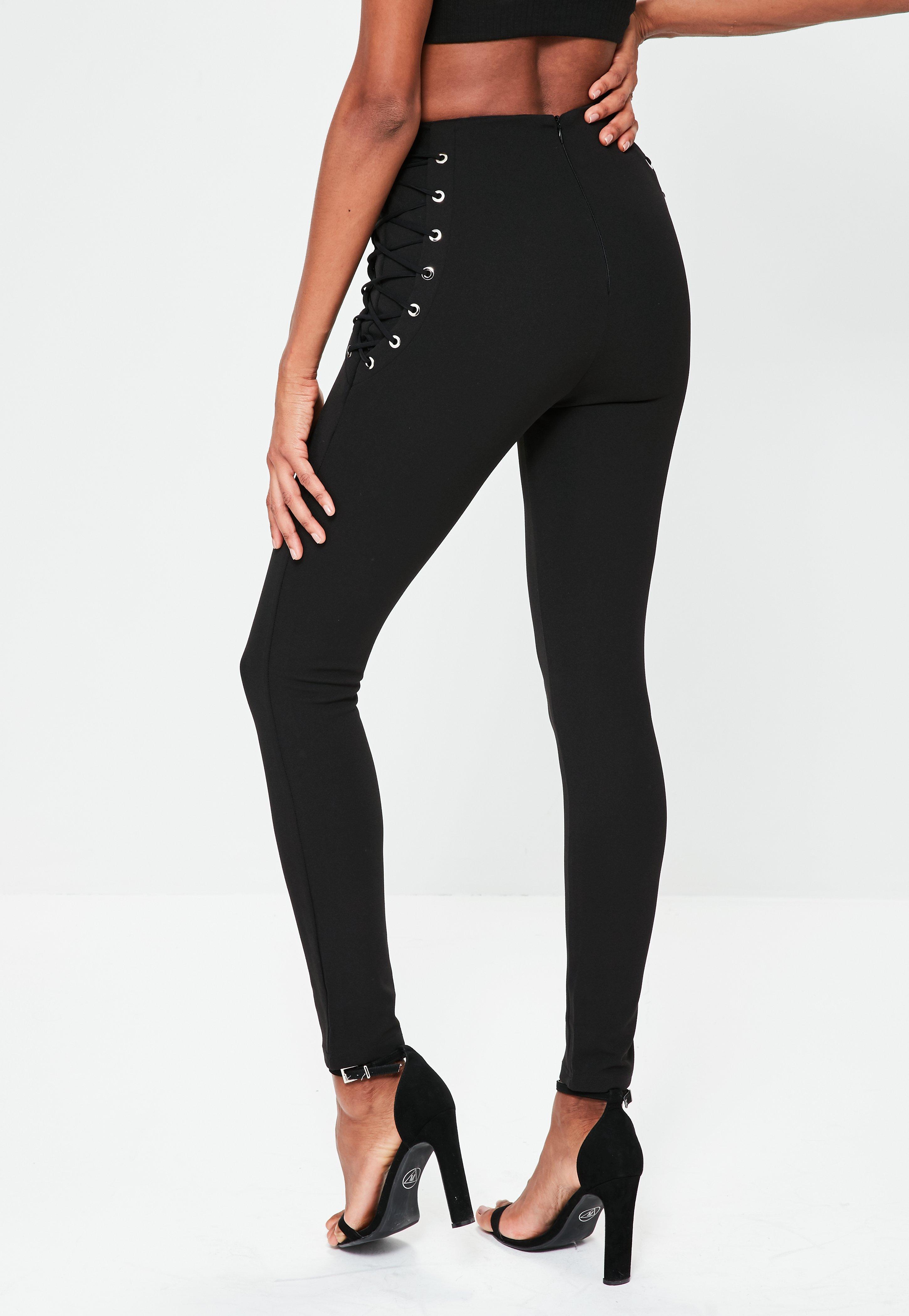 Missguided Black Lace Up Side Skinny Trousers - Lyst
