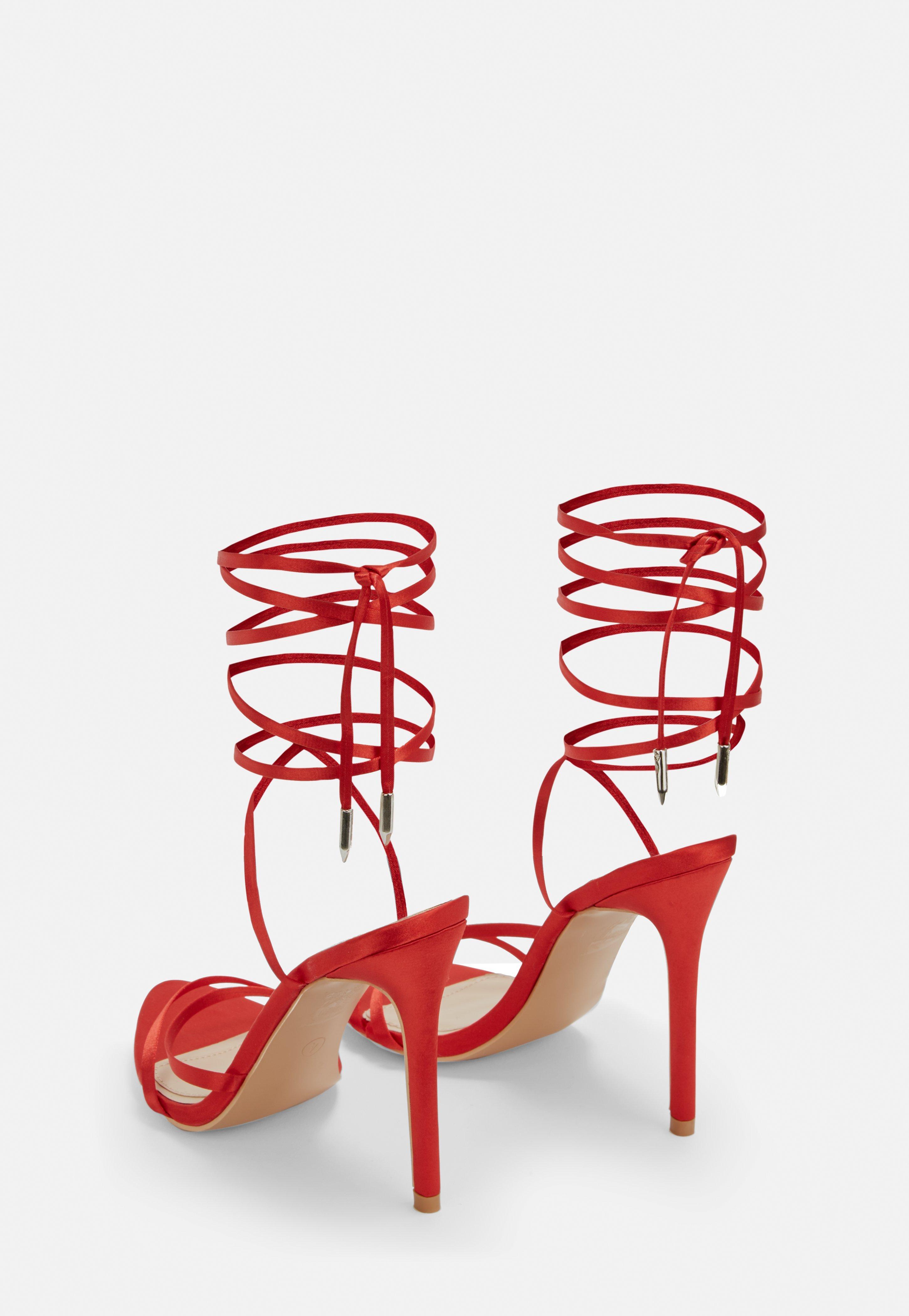 red satin heels