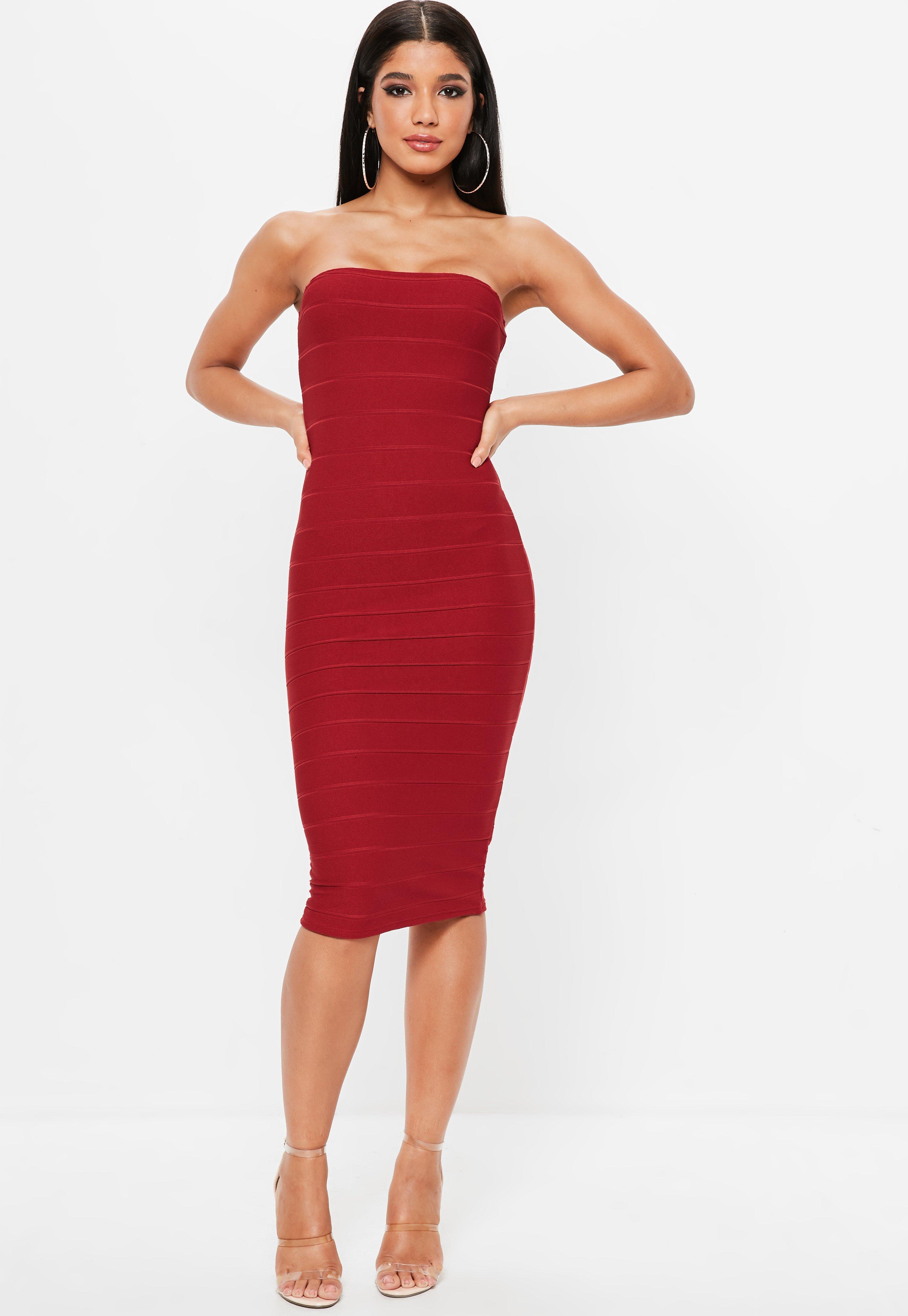 strapless bandage midi dress