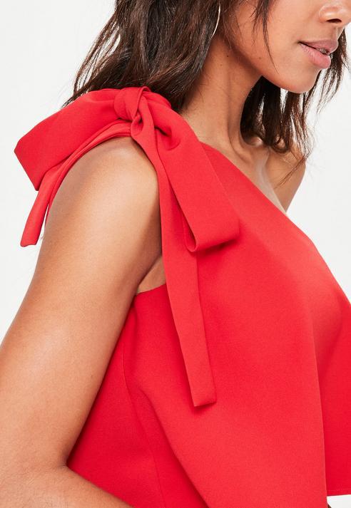missguided one shoulder bow sleeve midi dress