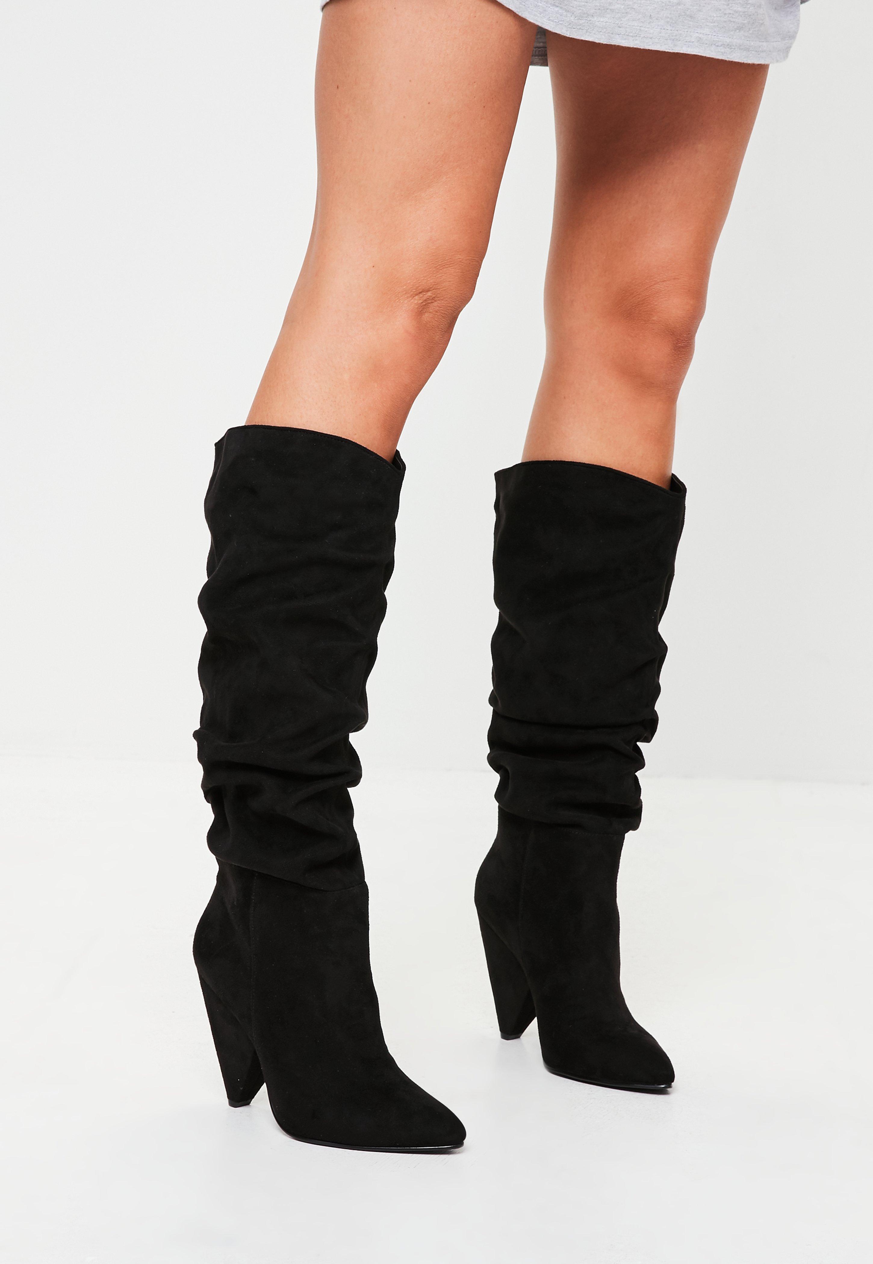 Missguided Black Faux Suede Ruched Calf 