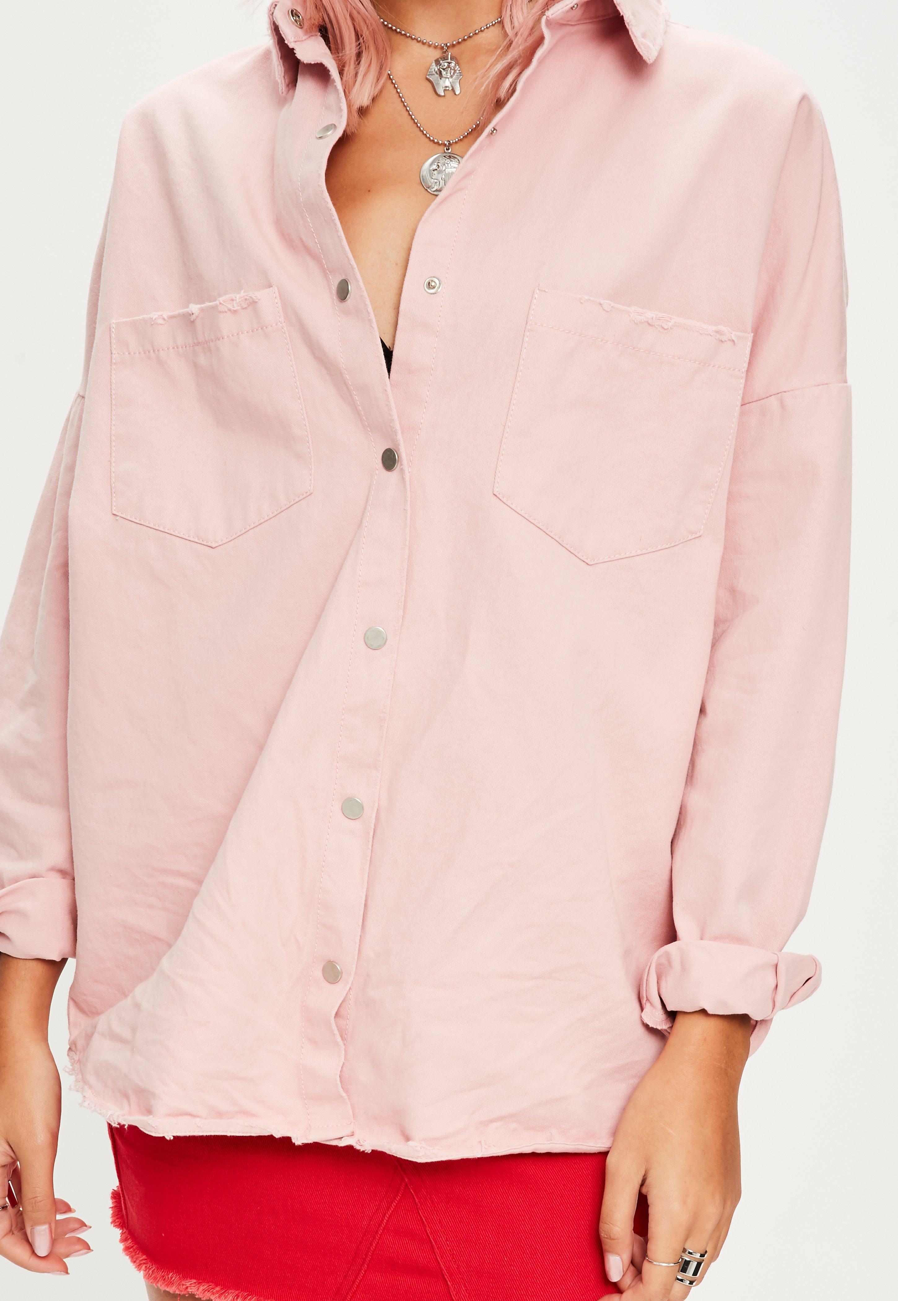 pink oversized denim shirt