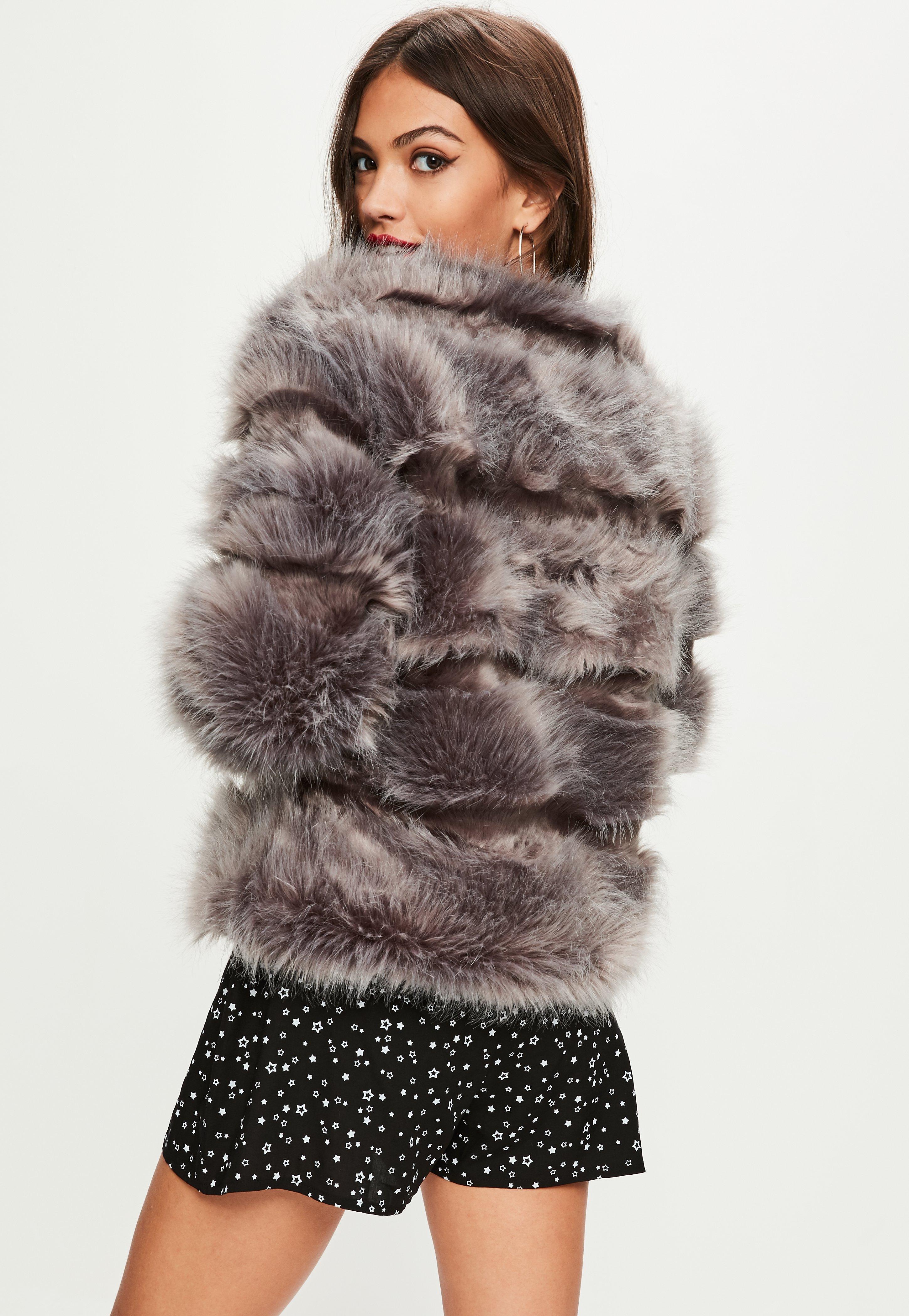 Missguided Gray Pelted Short Faux Fur Jacket - Lyst