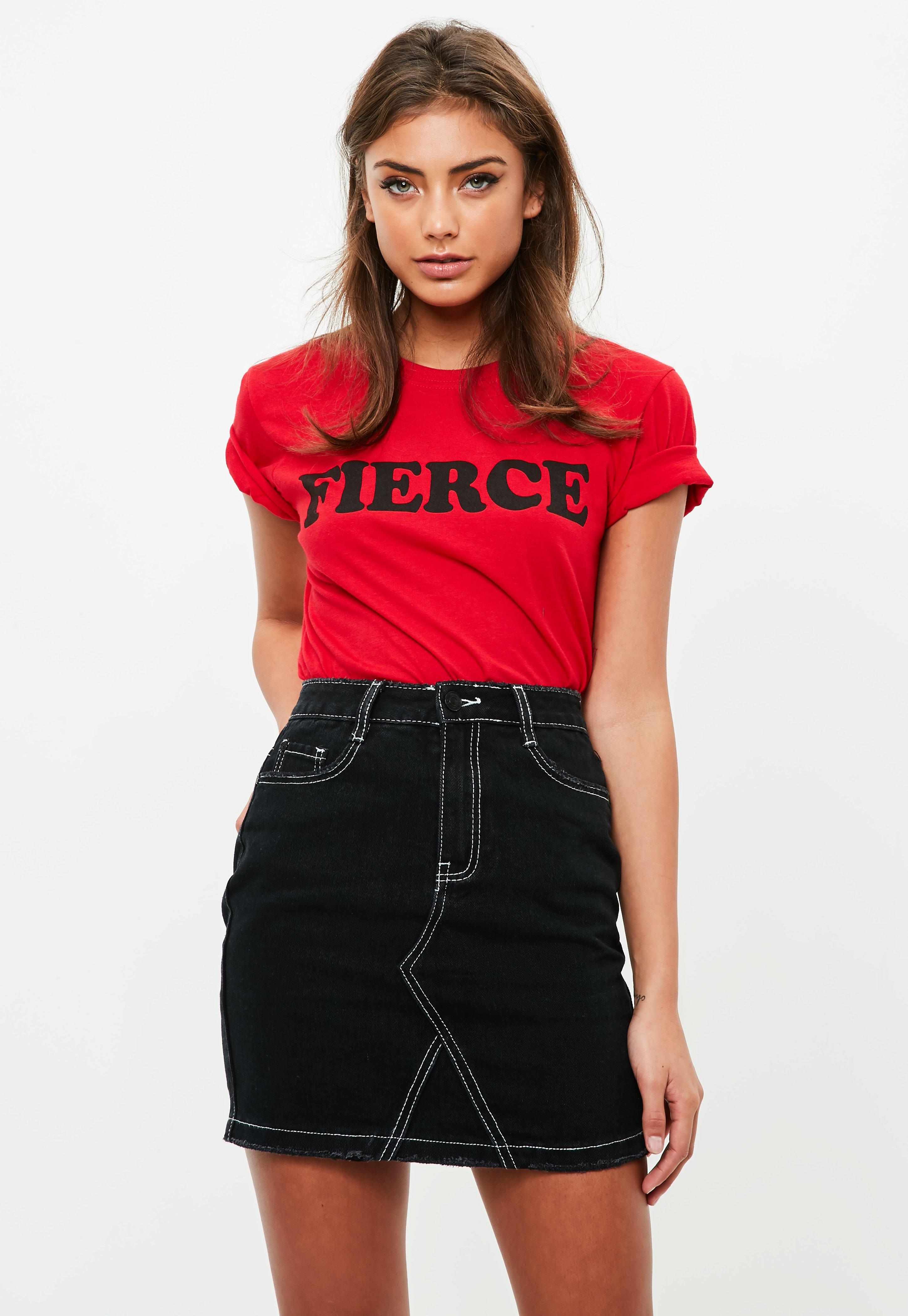 black denim skirt white stitching