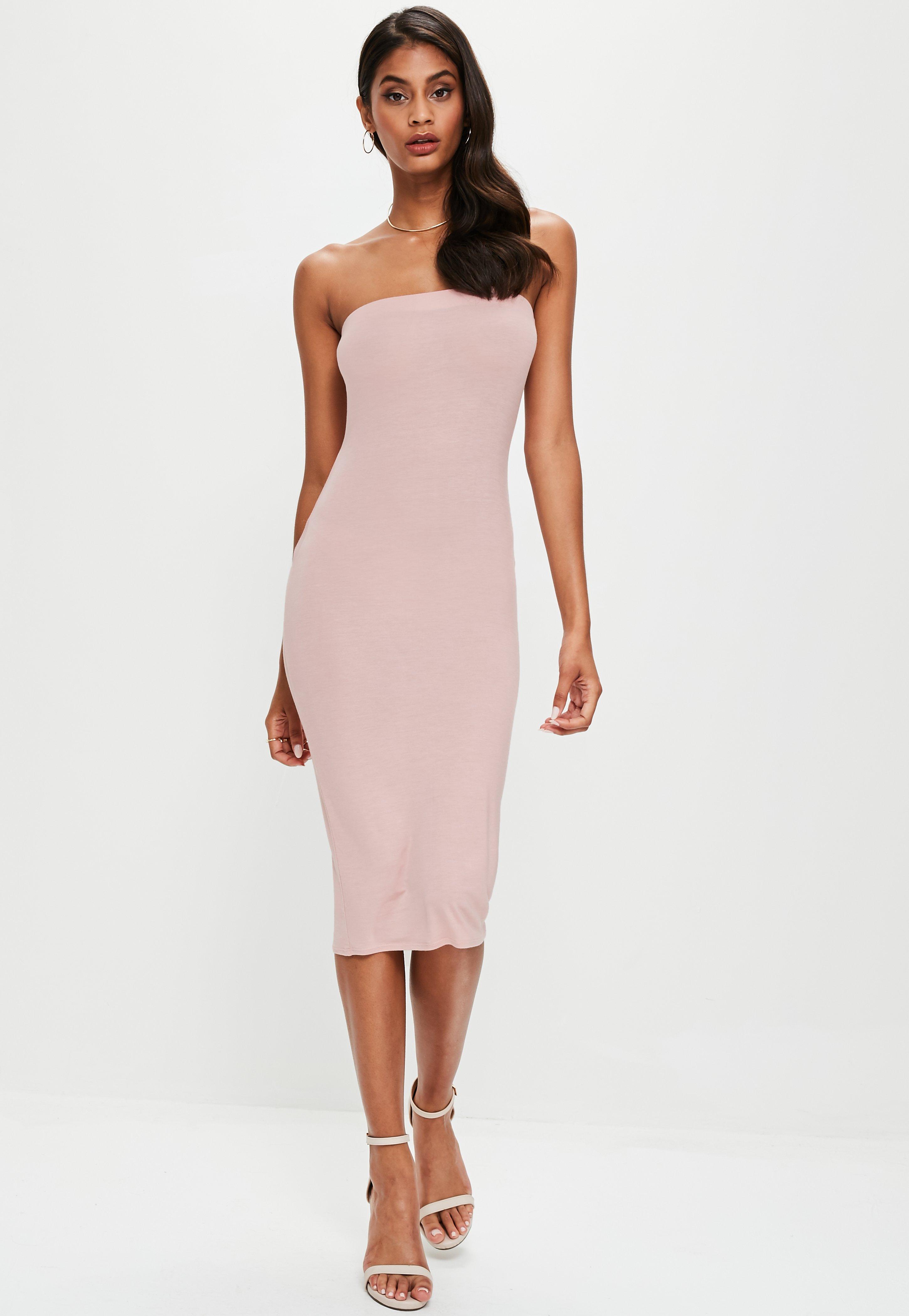 pink bandeau midi dress