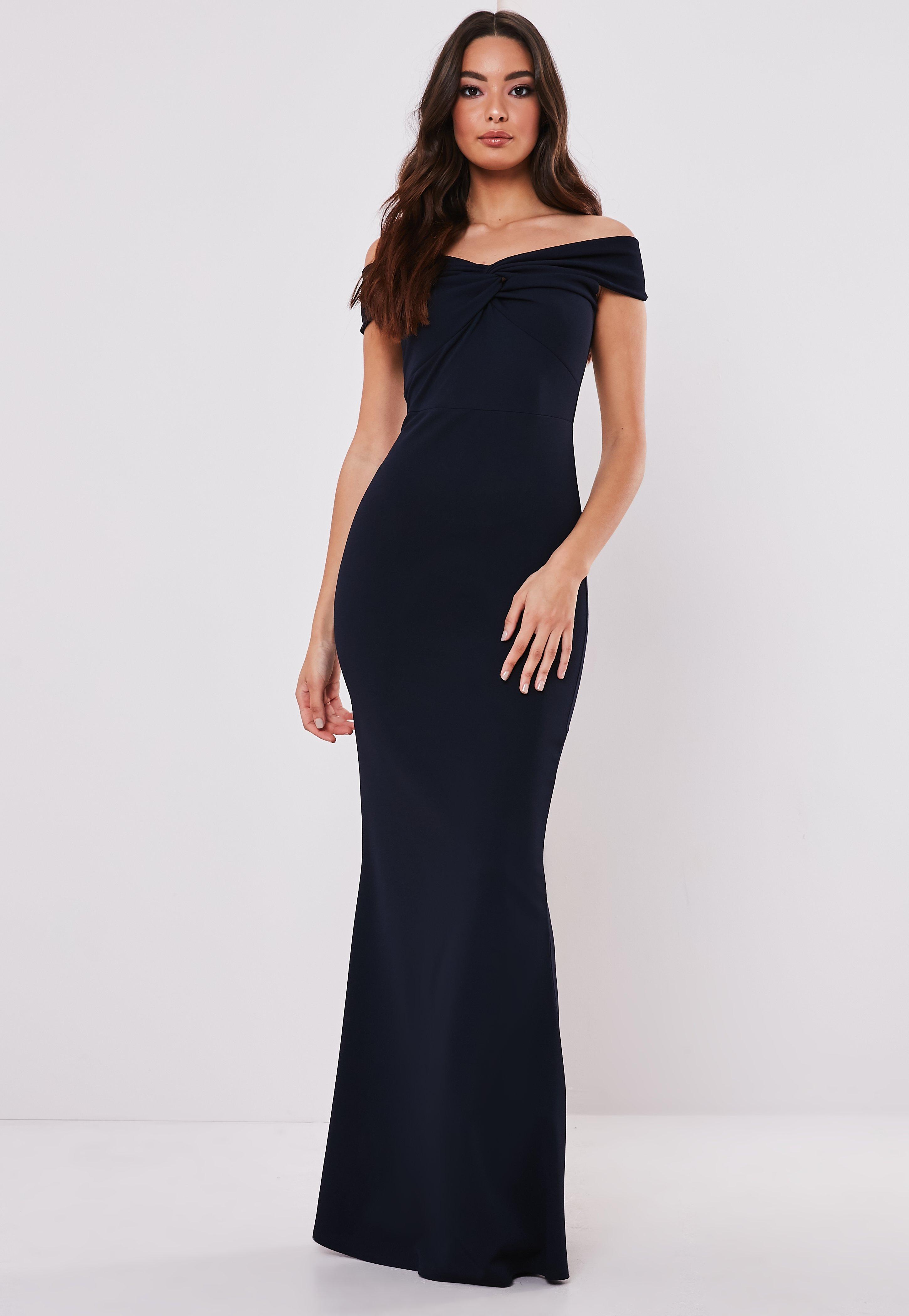 navy bardot bridesmaid dress