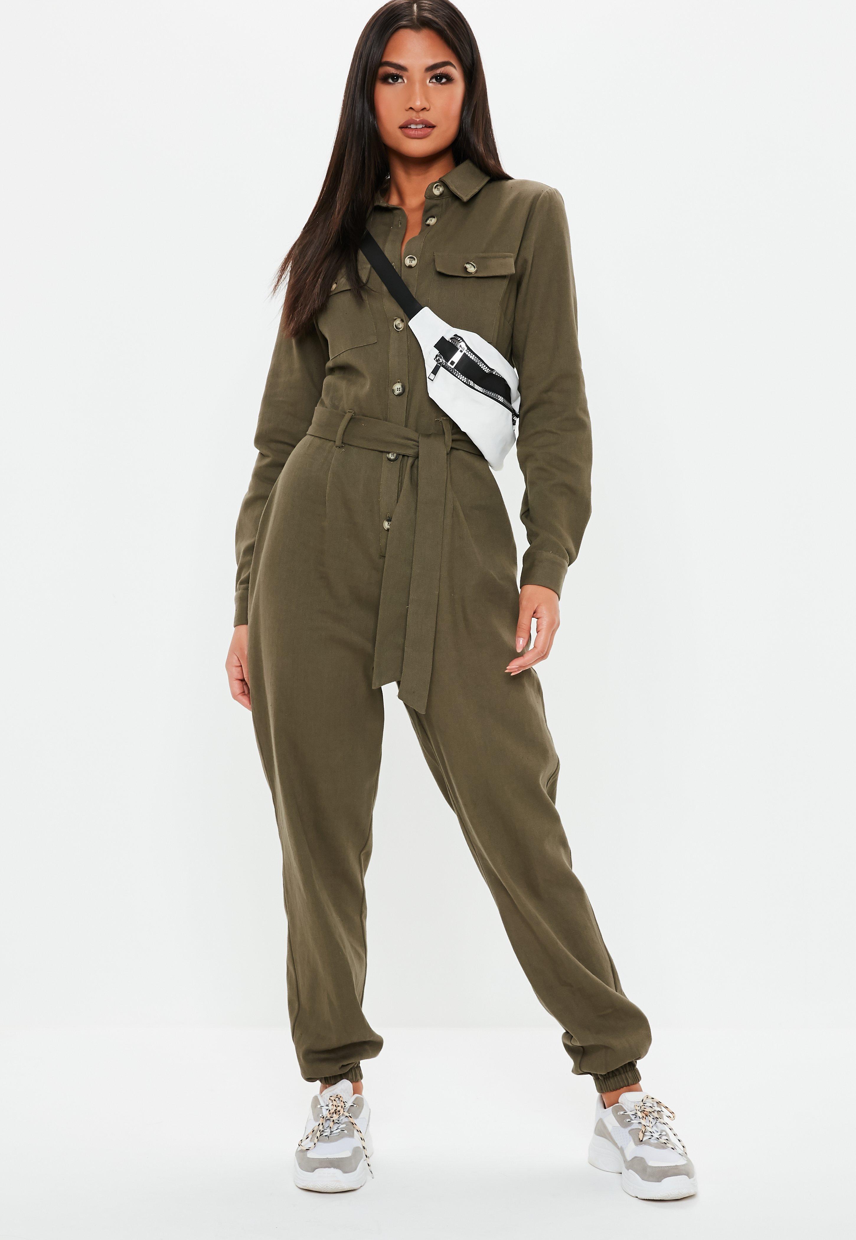 khaki long sleeve jumpsuit