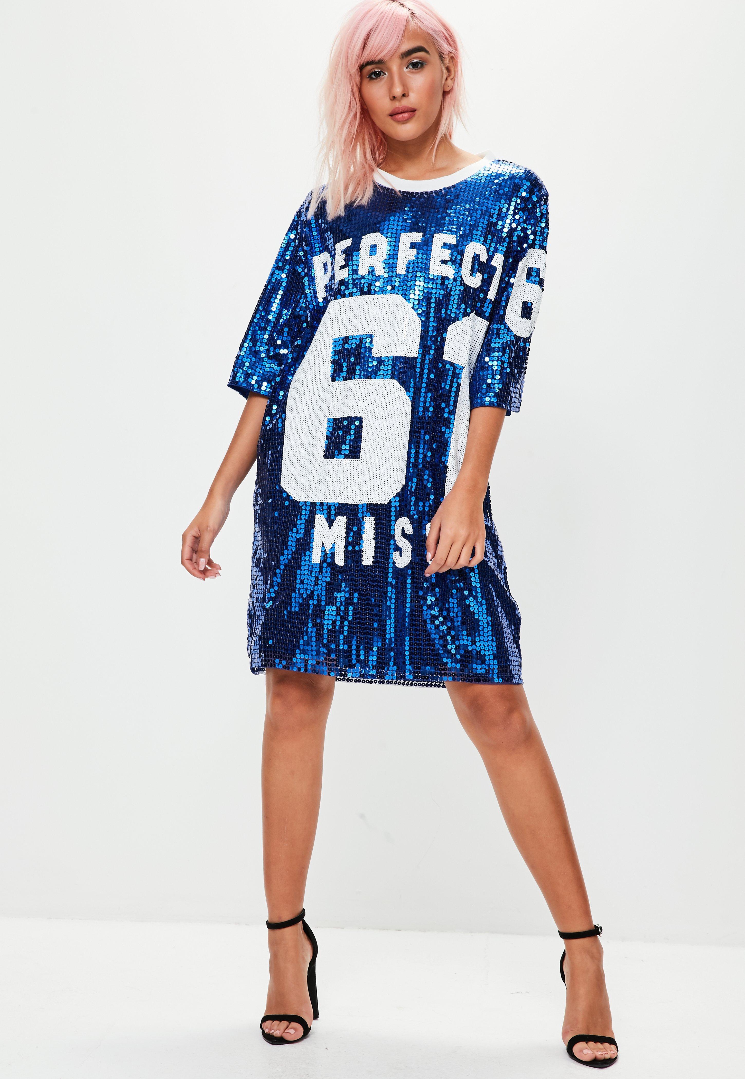 Blue sequin shirt dress Clearance