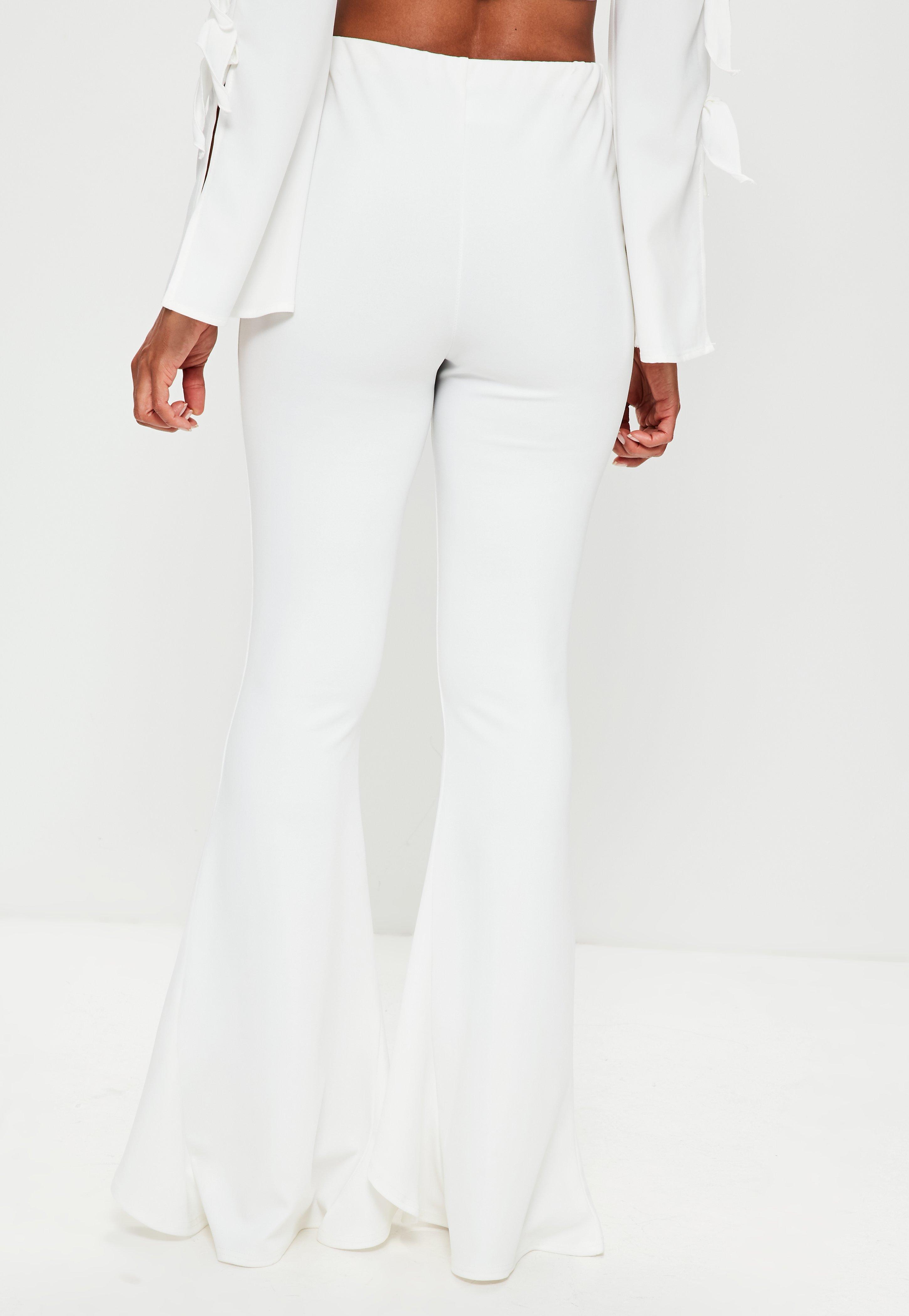 Missguided White Split Front Flare Trousers - Lyst