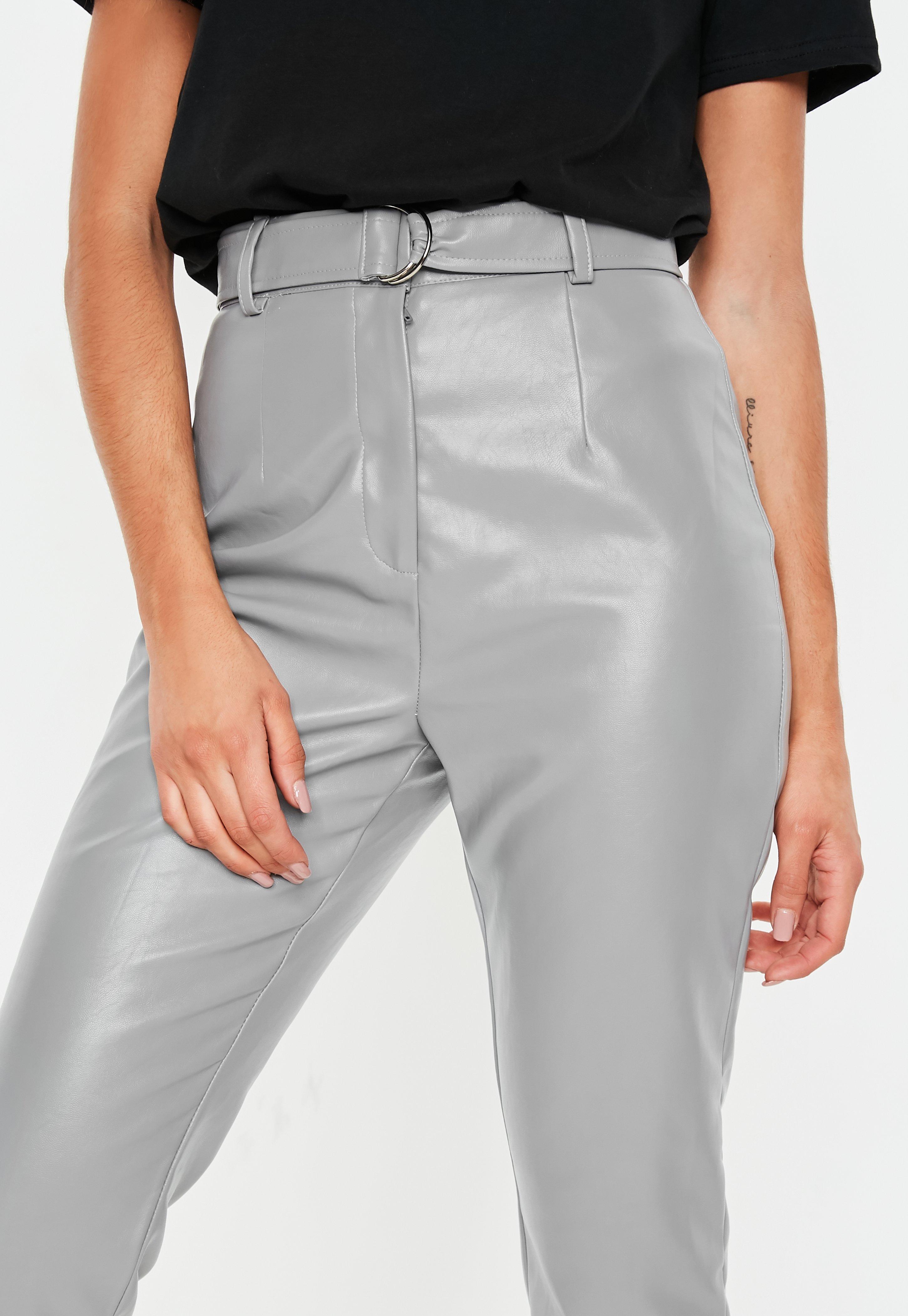 grey faux leather trousers