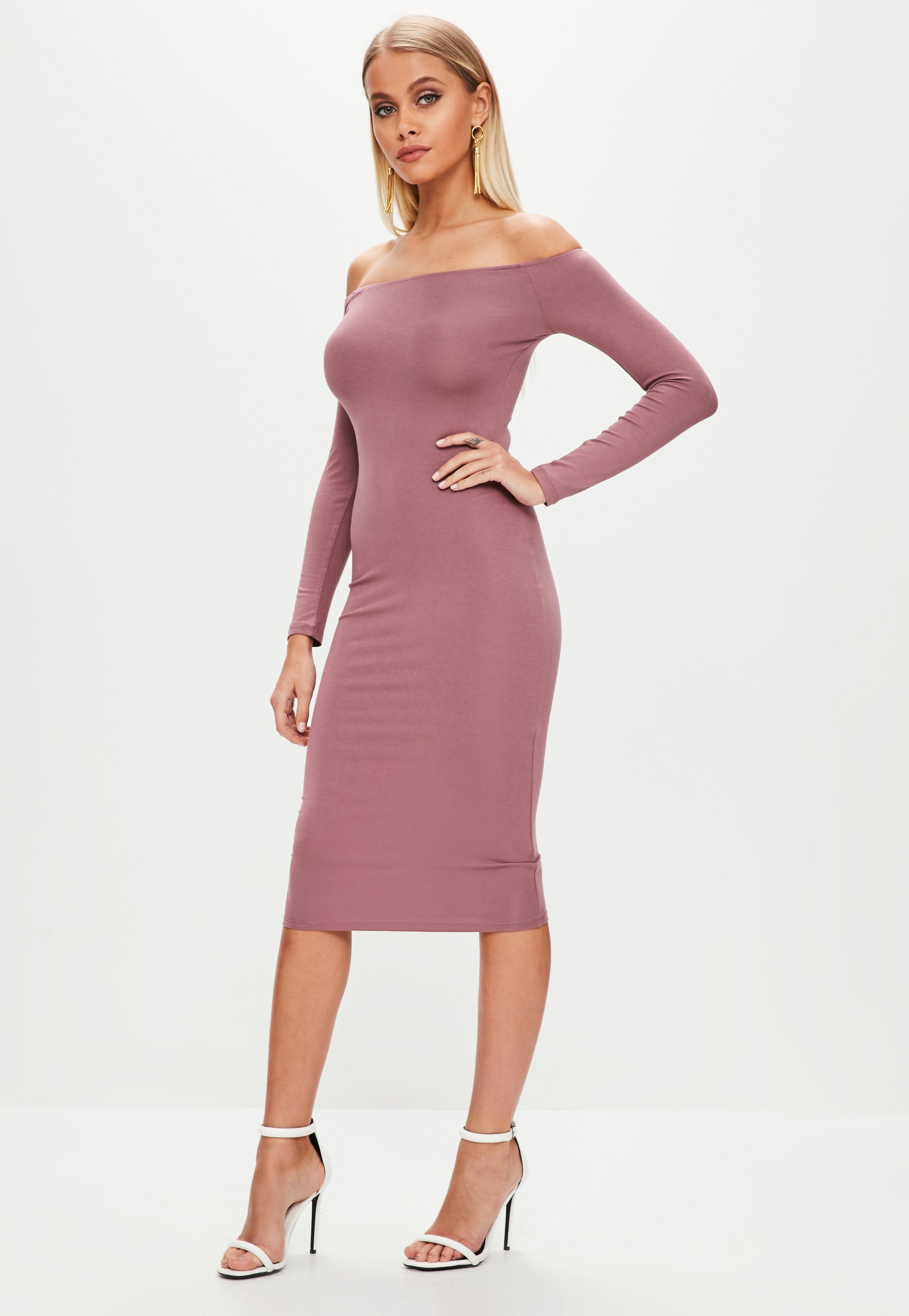 long sleeve bardot midi dress