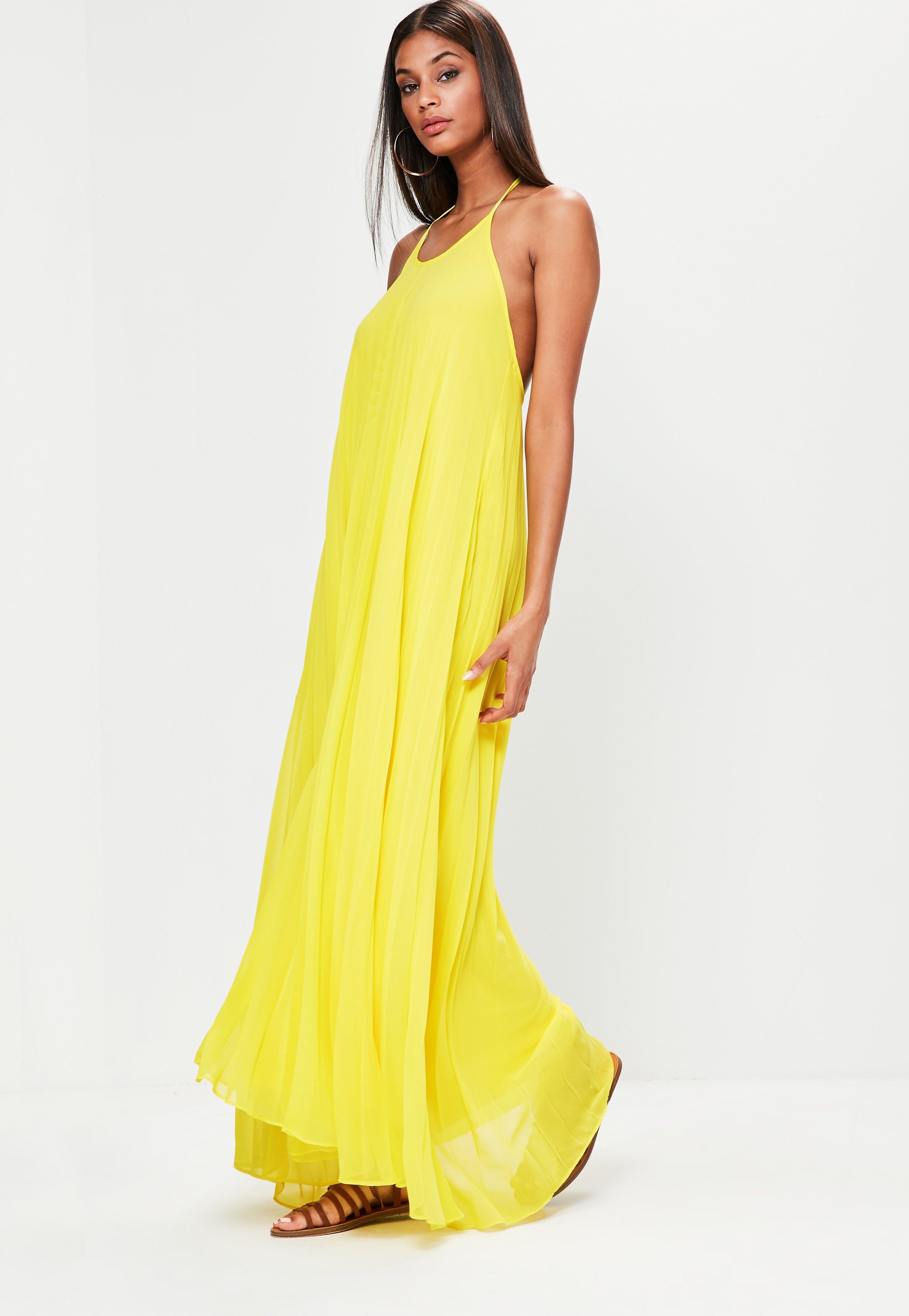 yellow pleated maxi dress