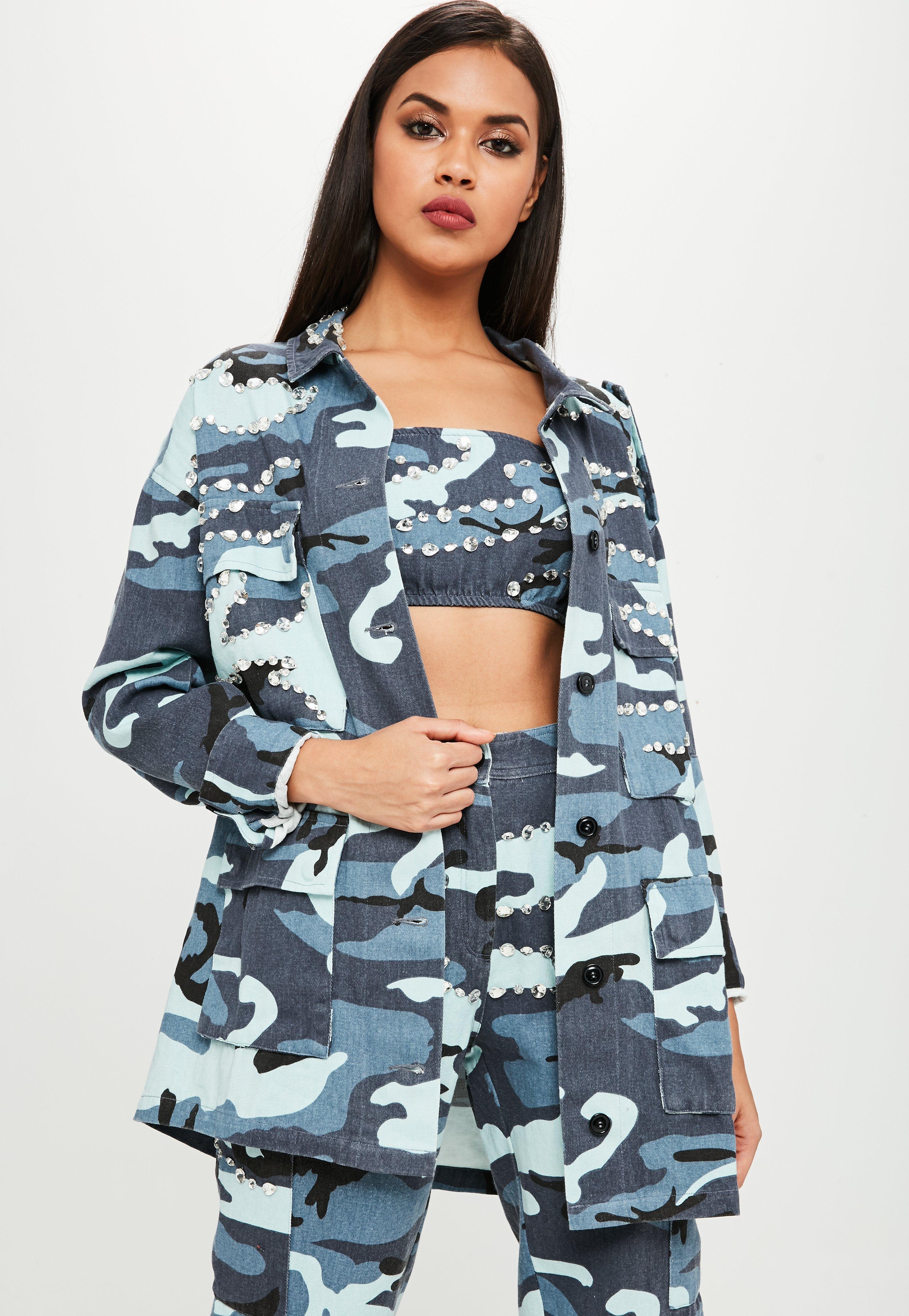 Missguided Cotton Blue Camo Cargo Jacket Lyst