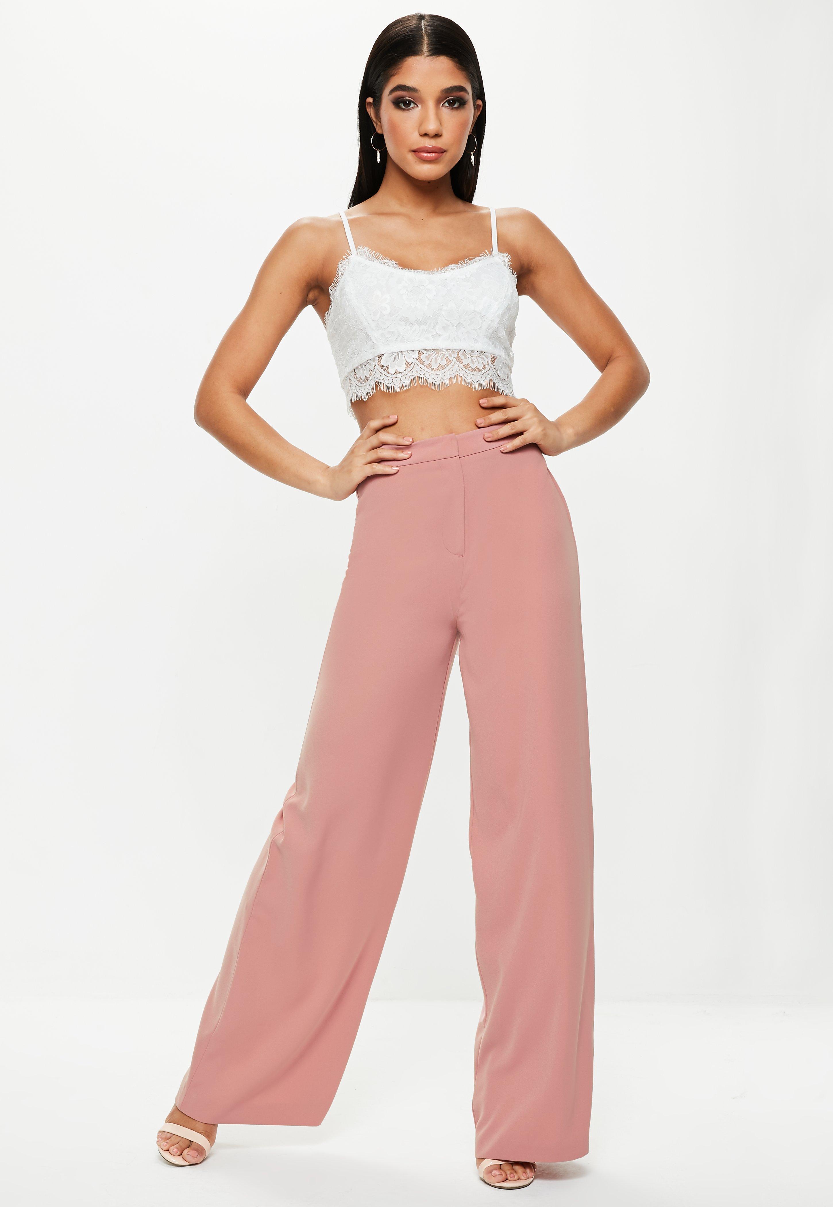 Missguided Synthetic Rose Pink Wide Leg Pants - Lyst