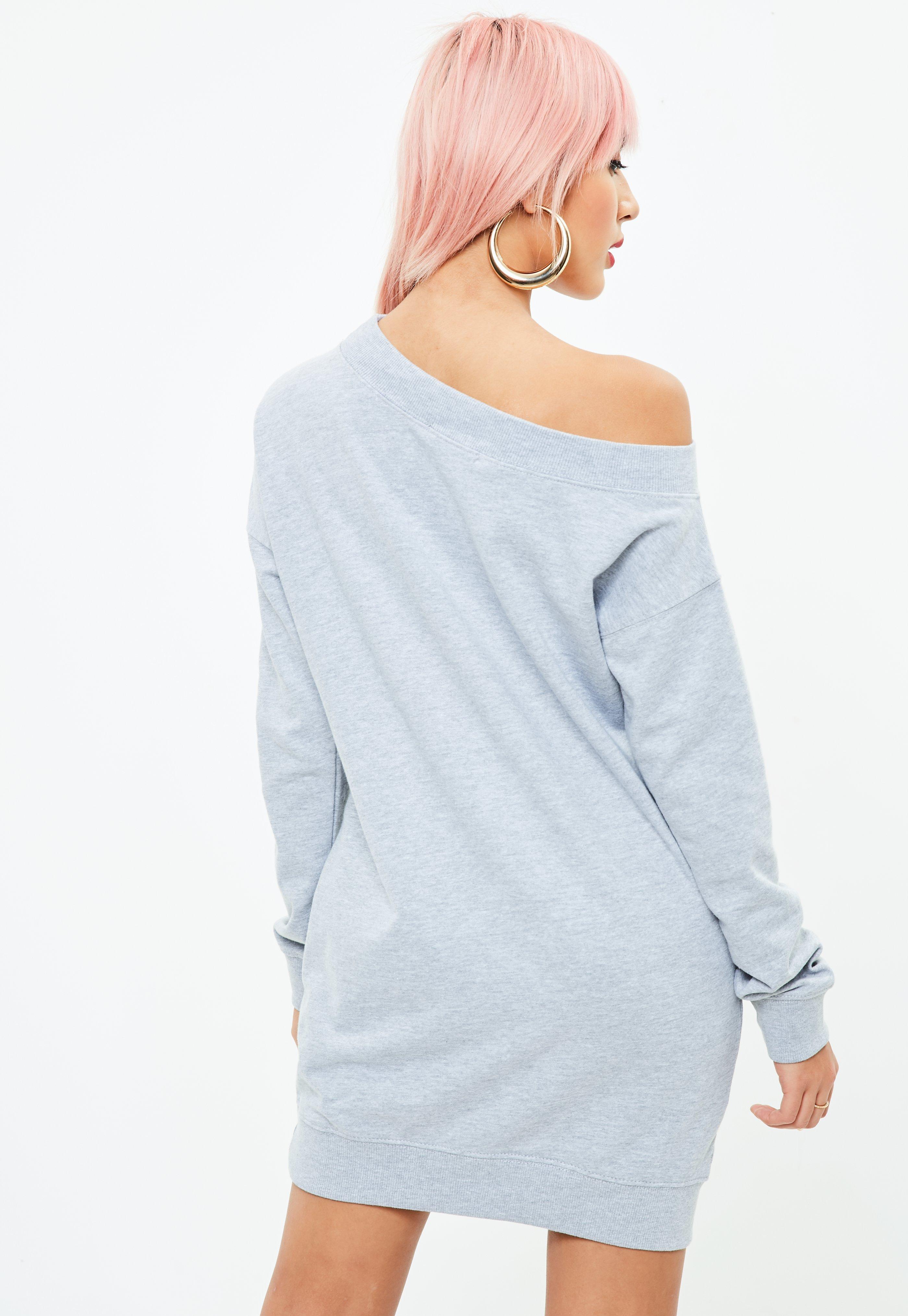 Missguided Synthetic Grey Off The Shoulder Sweater Dress In Gray Lyst 3169