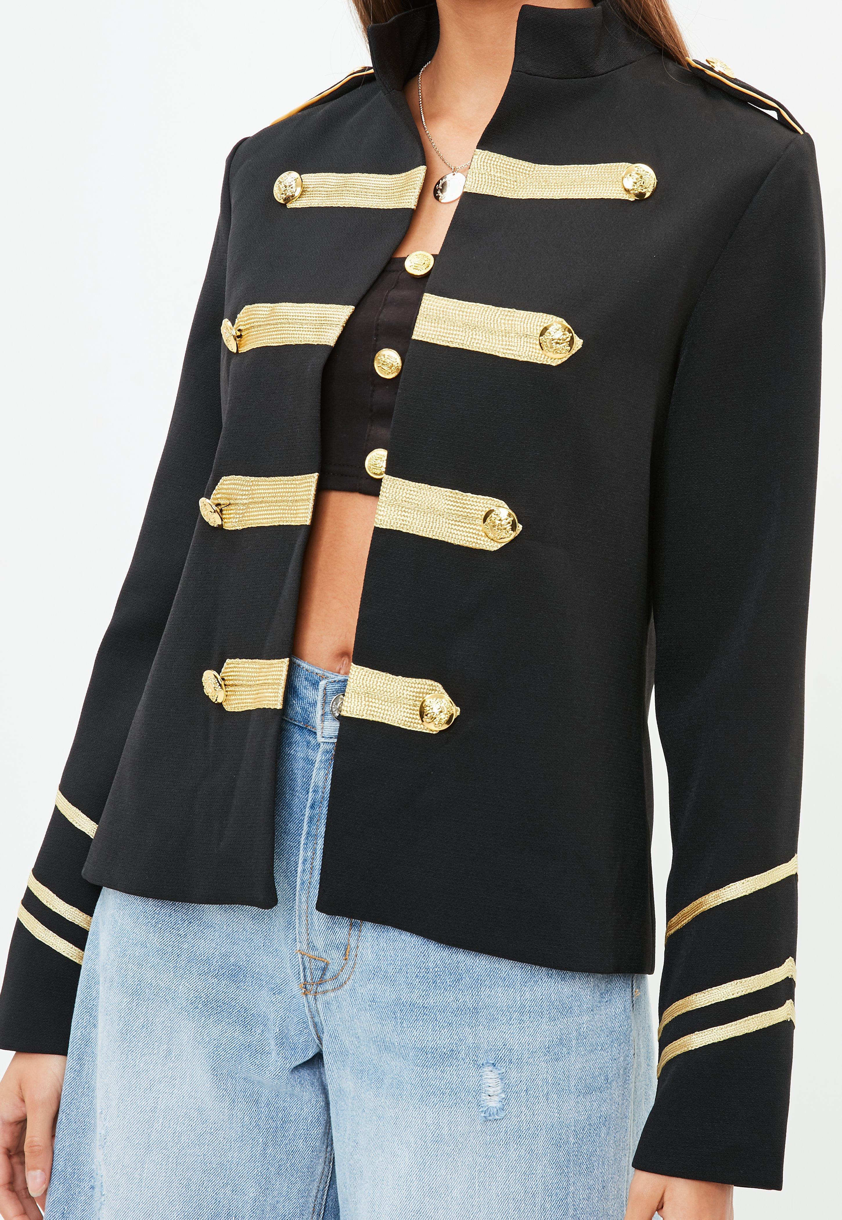Missguided Synthetic Black Military Gold Button Detail Jacket Lyst