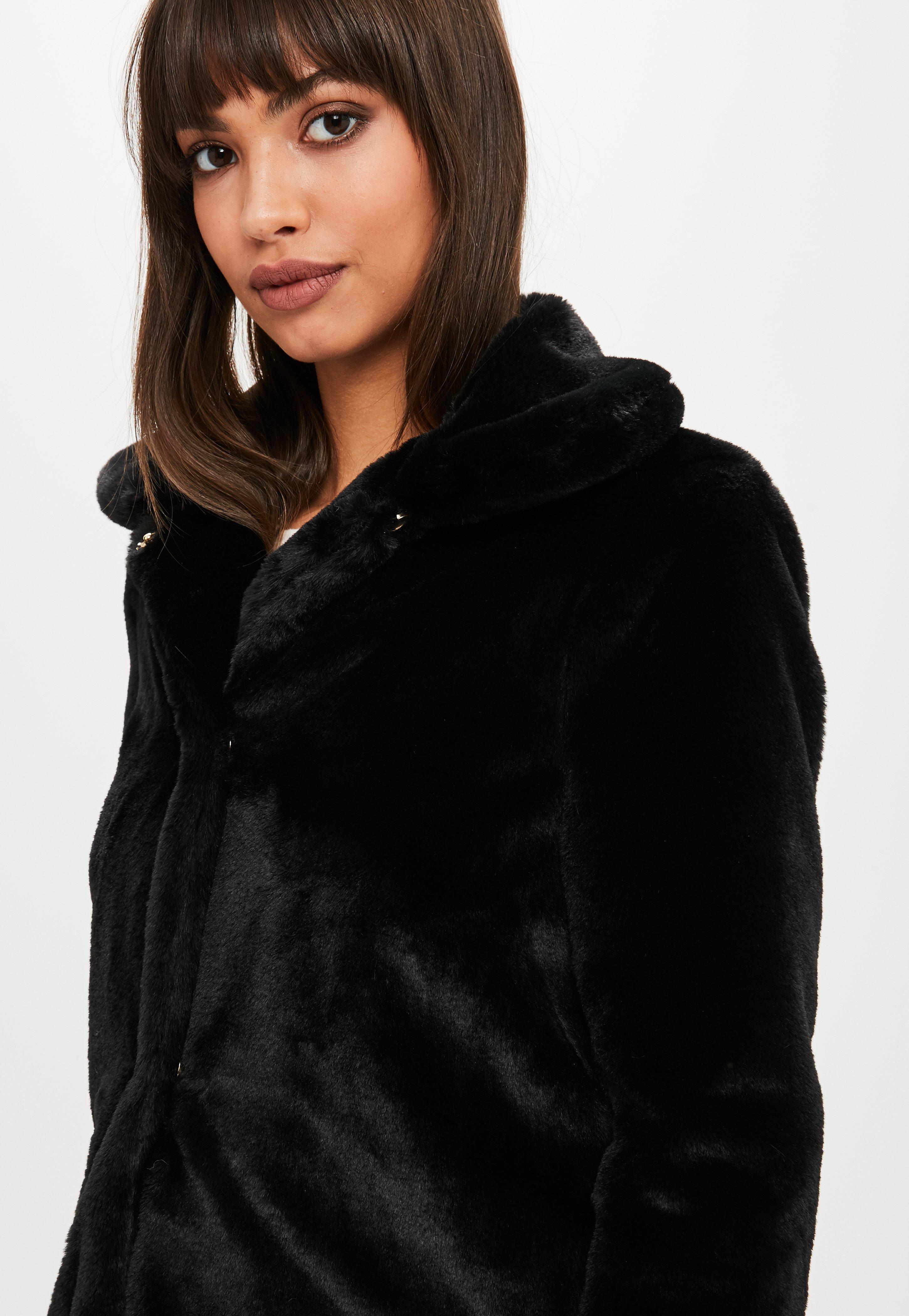Missguided Black Faux Fur Coat - Lyst