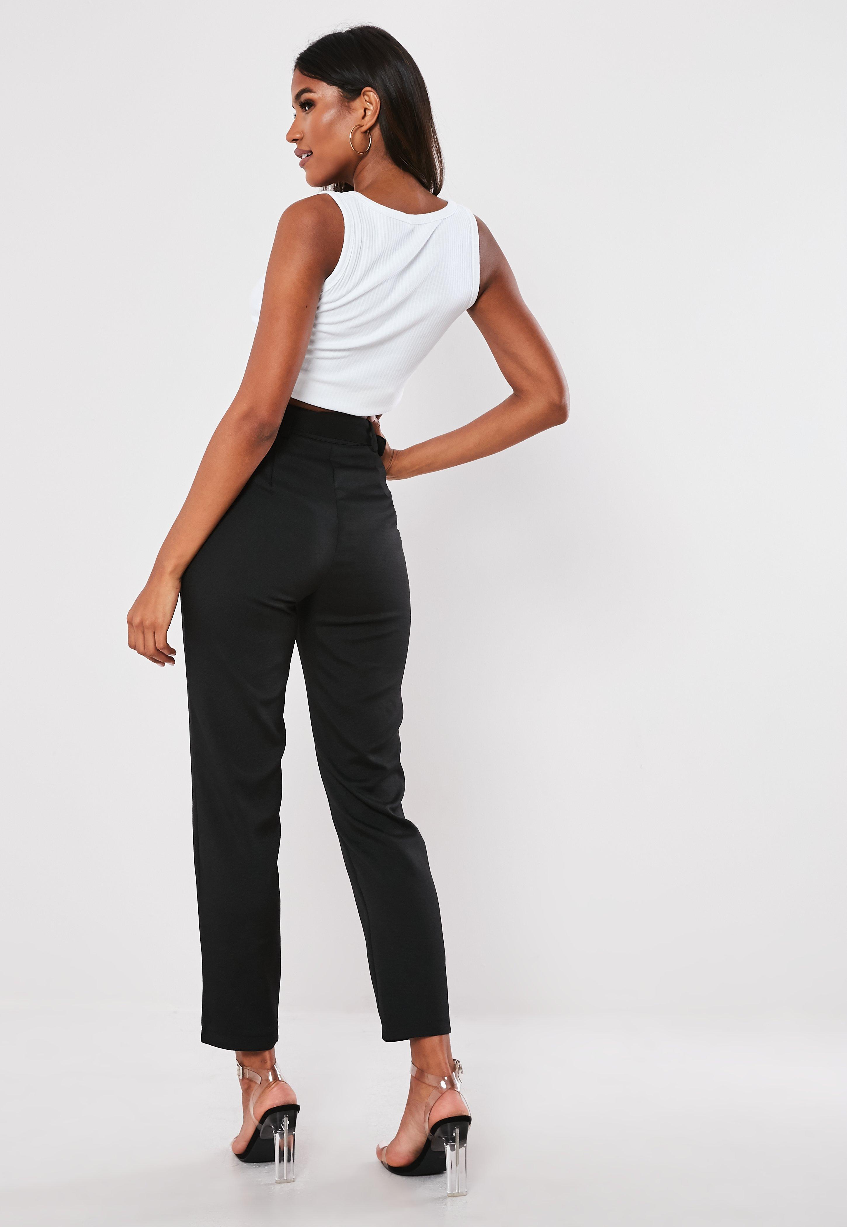 Missguided Synthetic Petite Black Belted Cigarette Pants Lyst