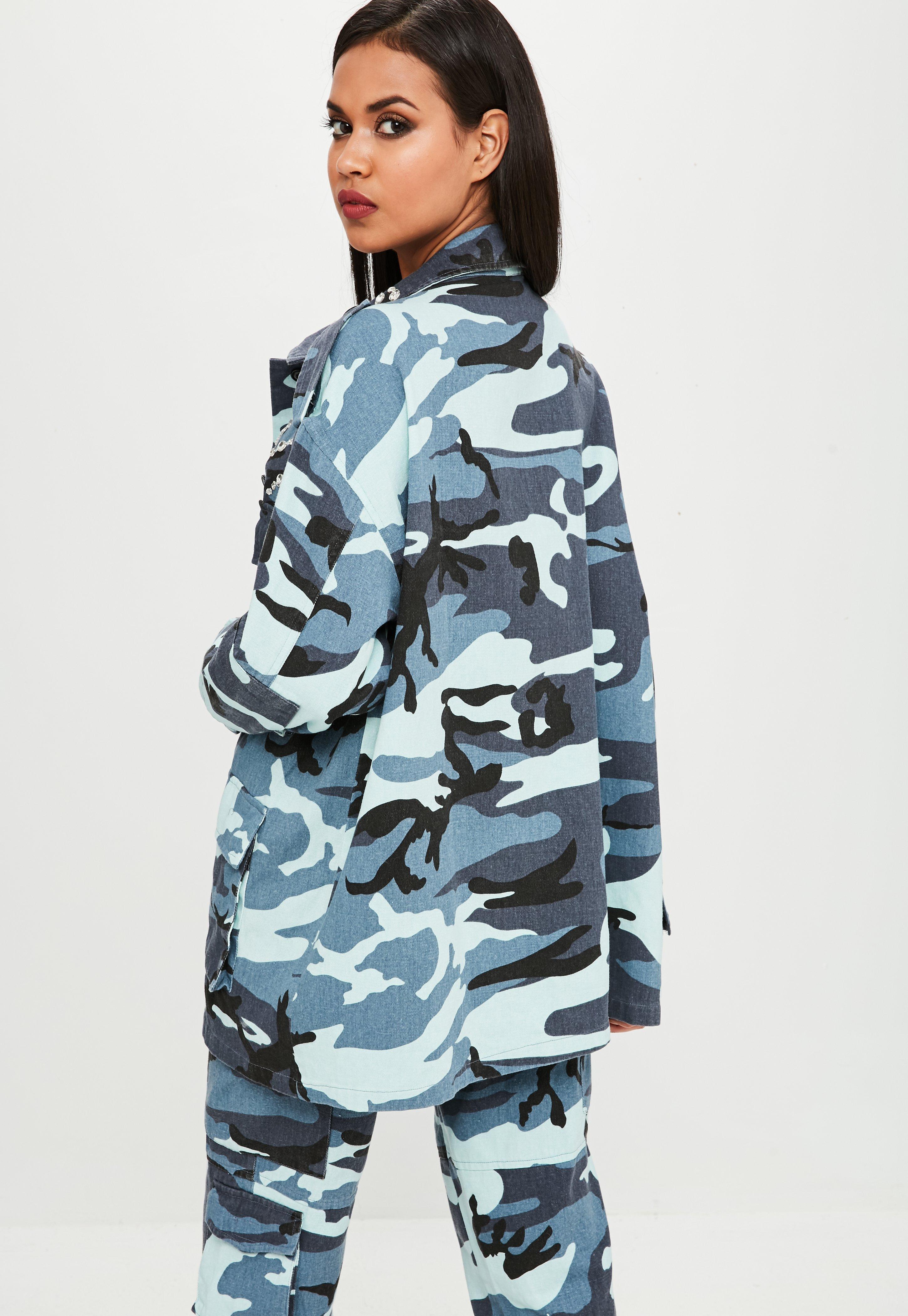 Missguided Cotton Blue Camo Cargo Jacket Lyst