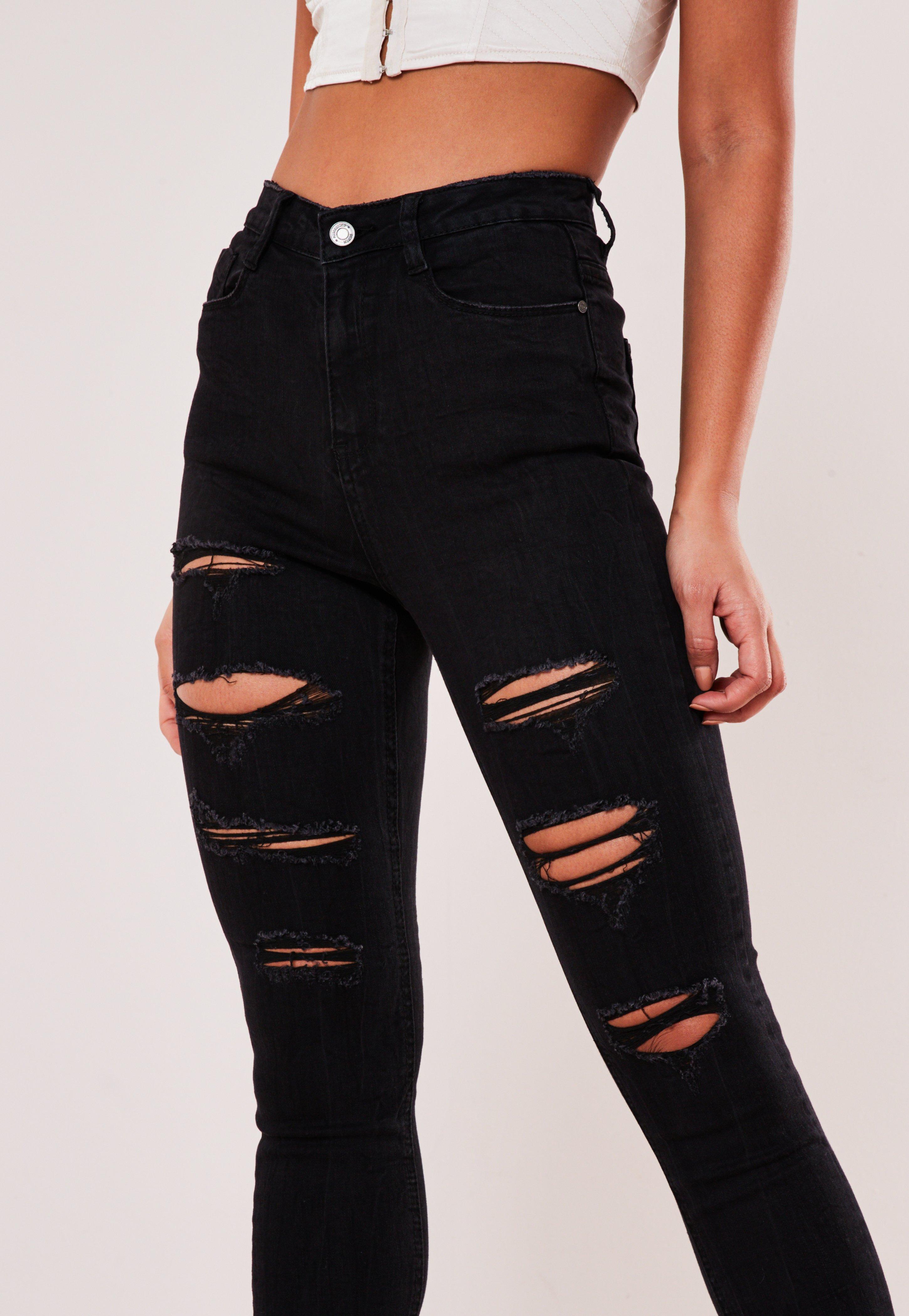 Missguided Denim High Waisted Extreme Ripped Skinny Jeans In Black Lyst